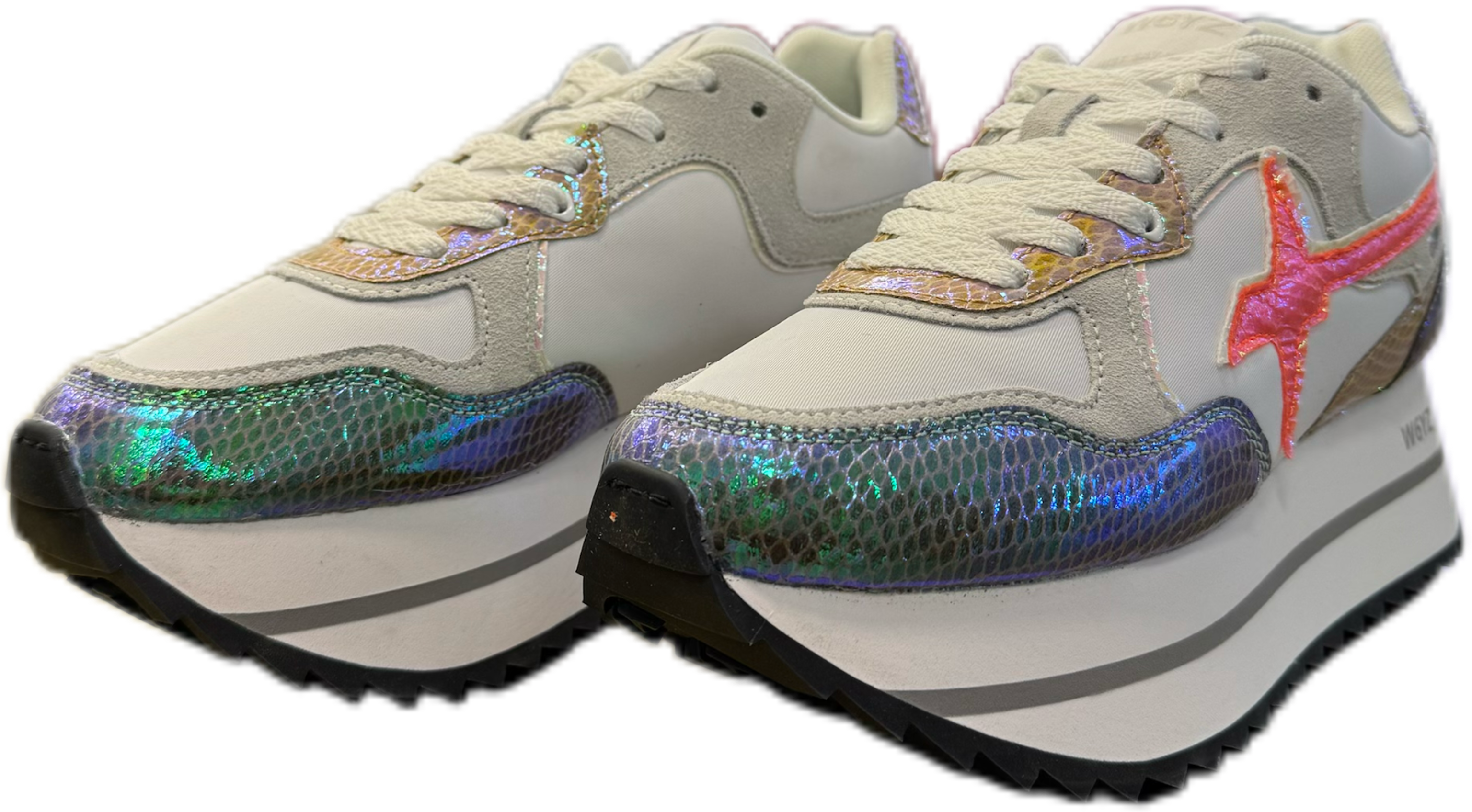 Sneaker W6YZ DEVA in pelle e tessuto tecnico iridescent pink-white-orange