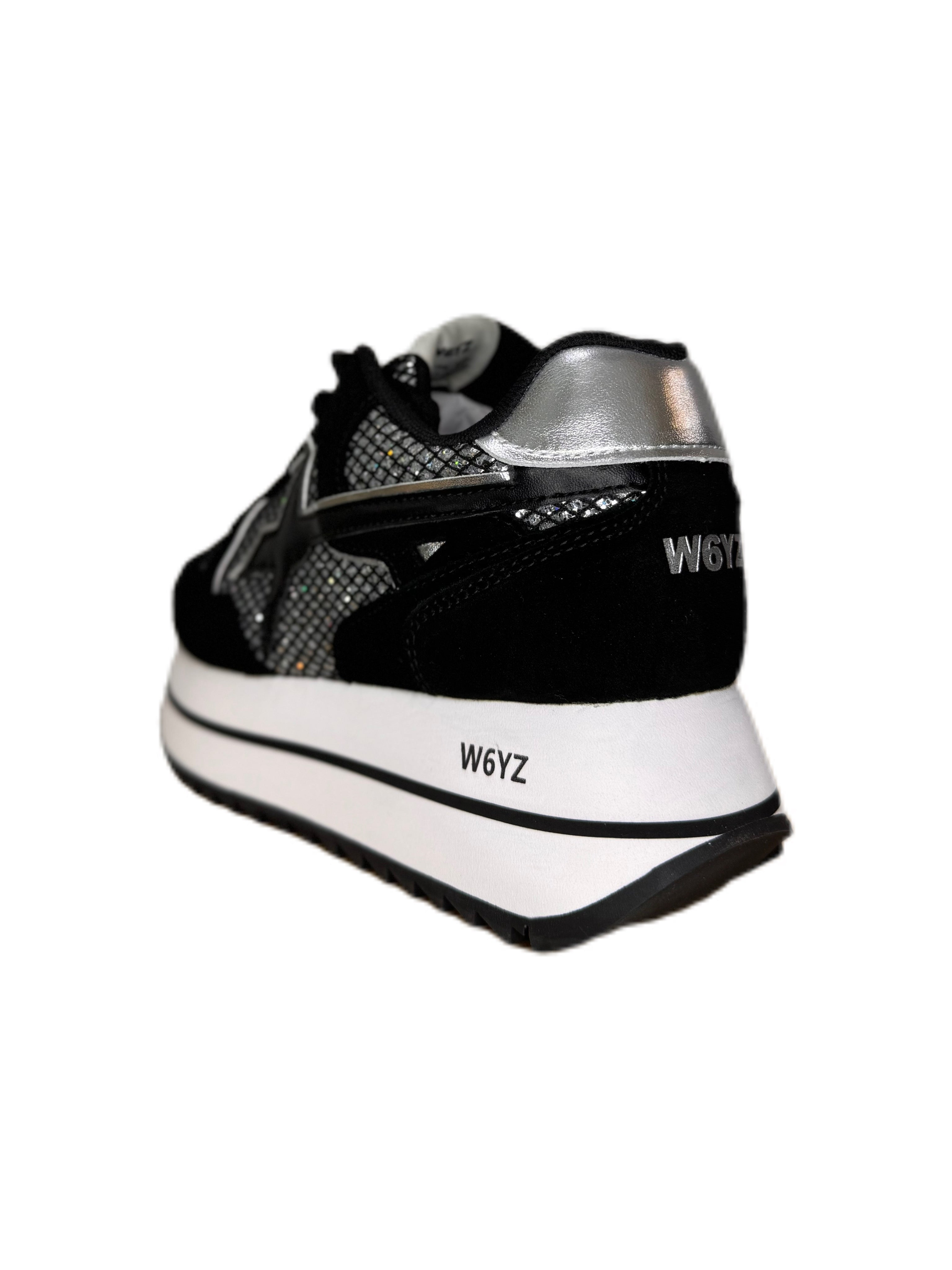 Sneaker W6YZ DEVA in tessuto tecnico e suede nero e argento