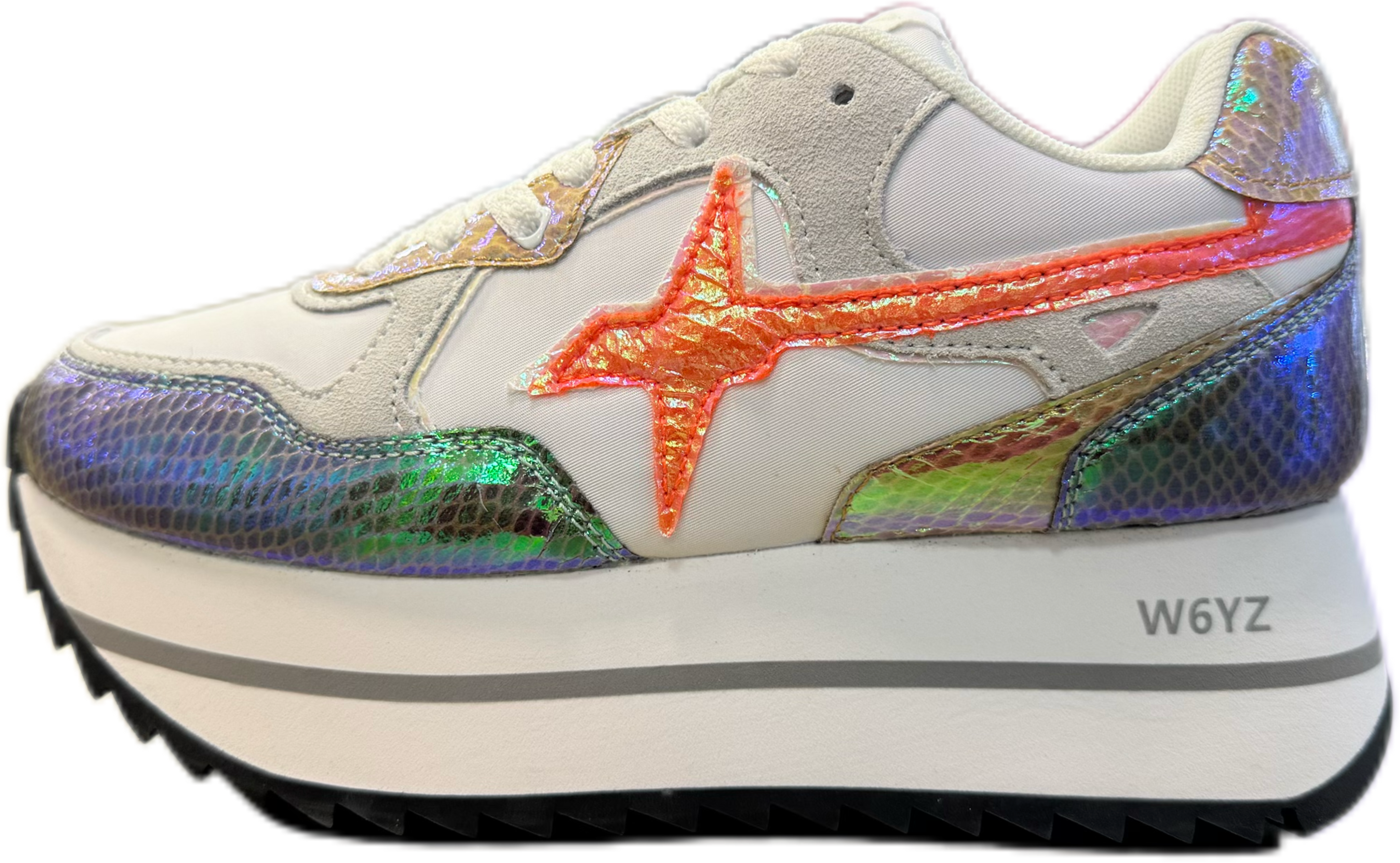 Sneaker W6YZ DEVA in pelle e tessuto tecnico iridescent pink-white-orange
