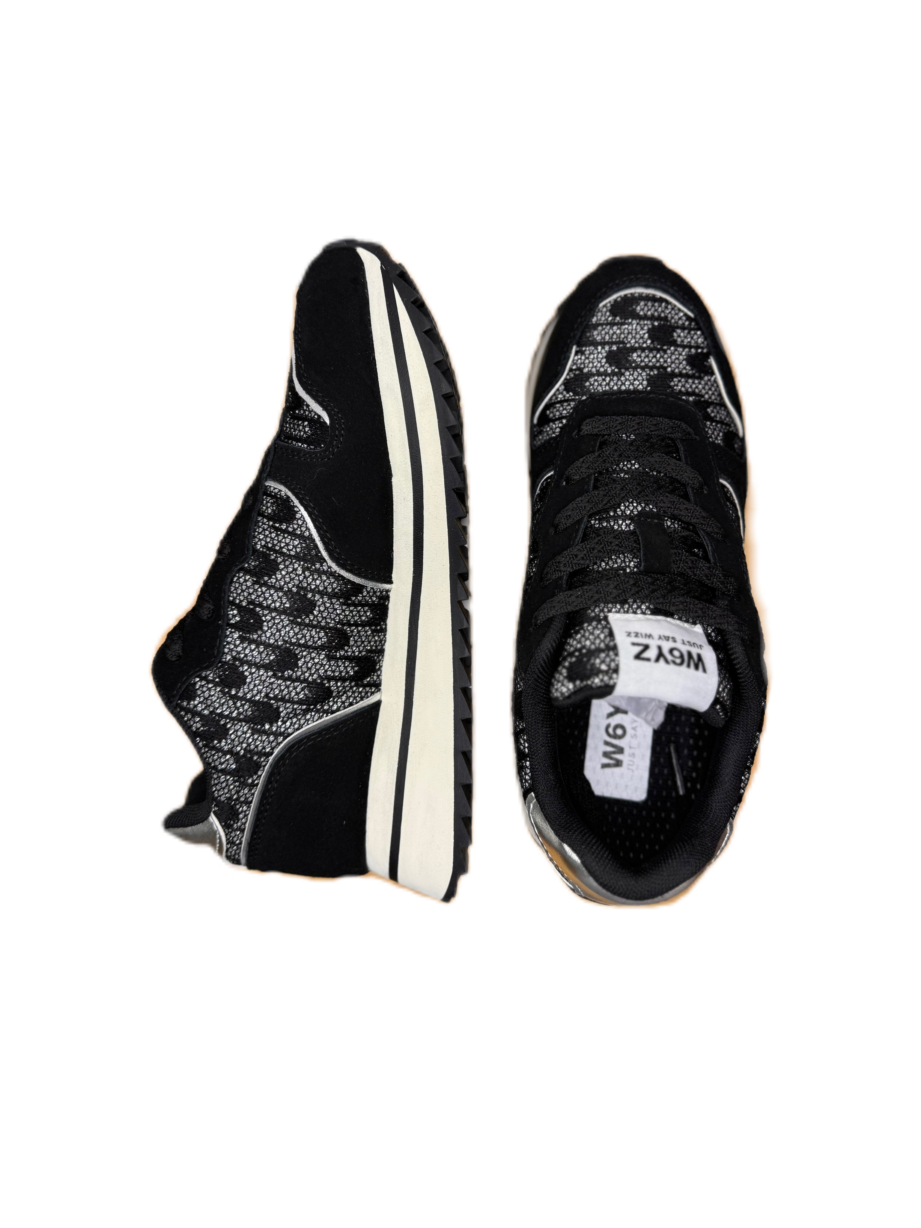 Sneaker W6YZ JET in tessuto tecnico suede glitter nero e argento