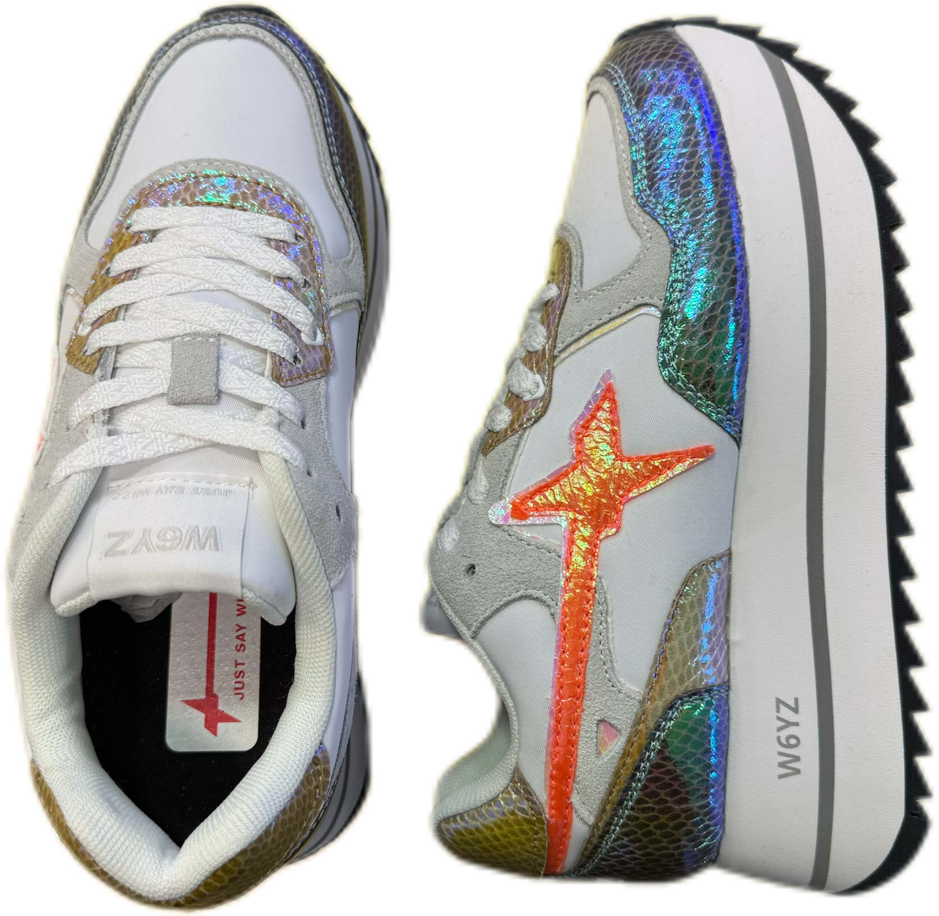 Sneaker W6YZ DEVA in pelle e tessuto tecnico iridescent pink-white-orange