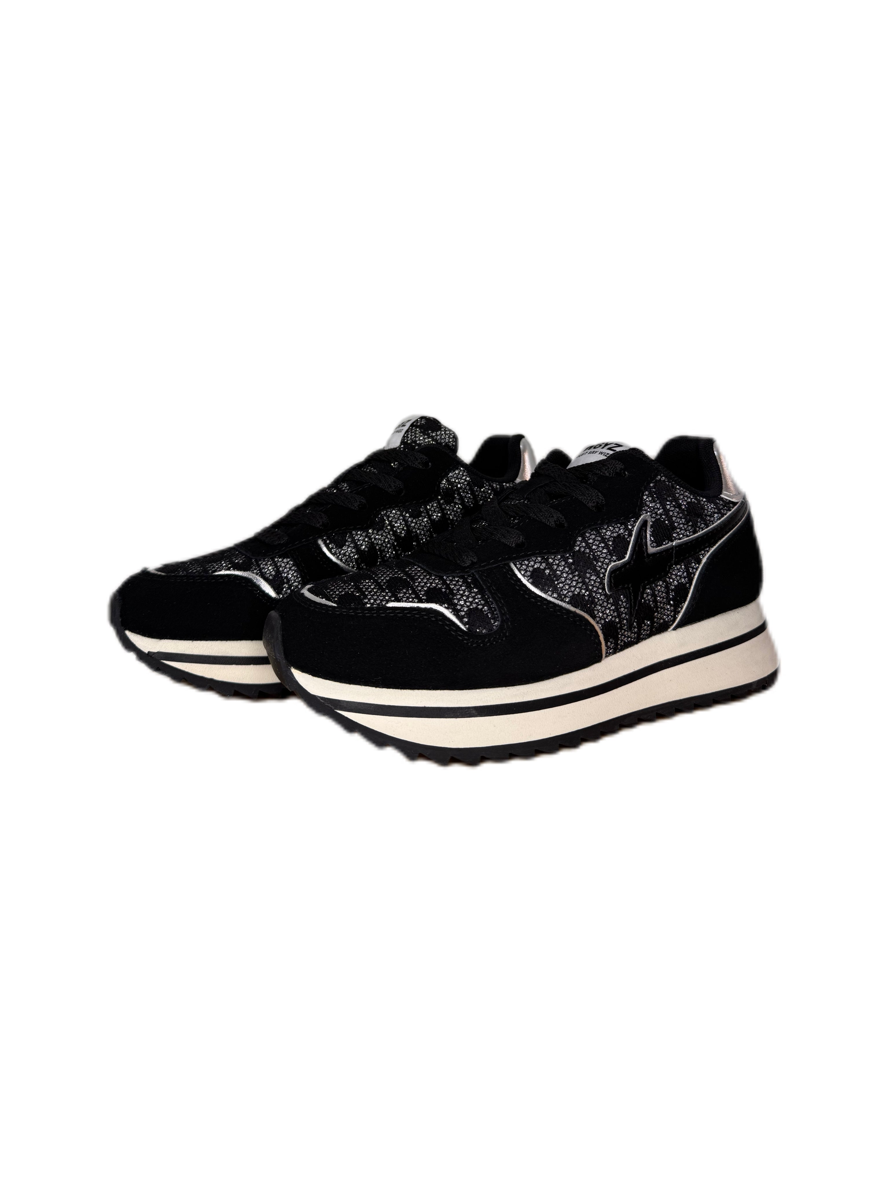 Sneaker W6YZ JET in tessuto tecnico suede glitter nero e argento