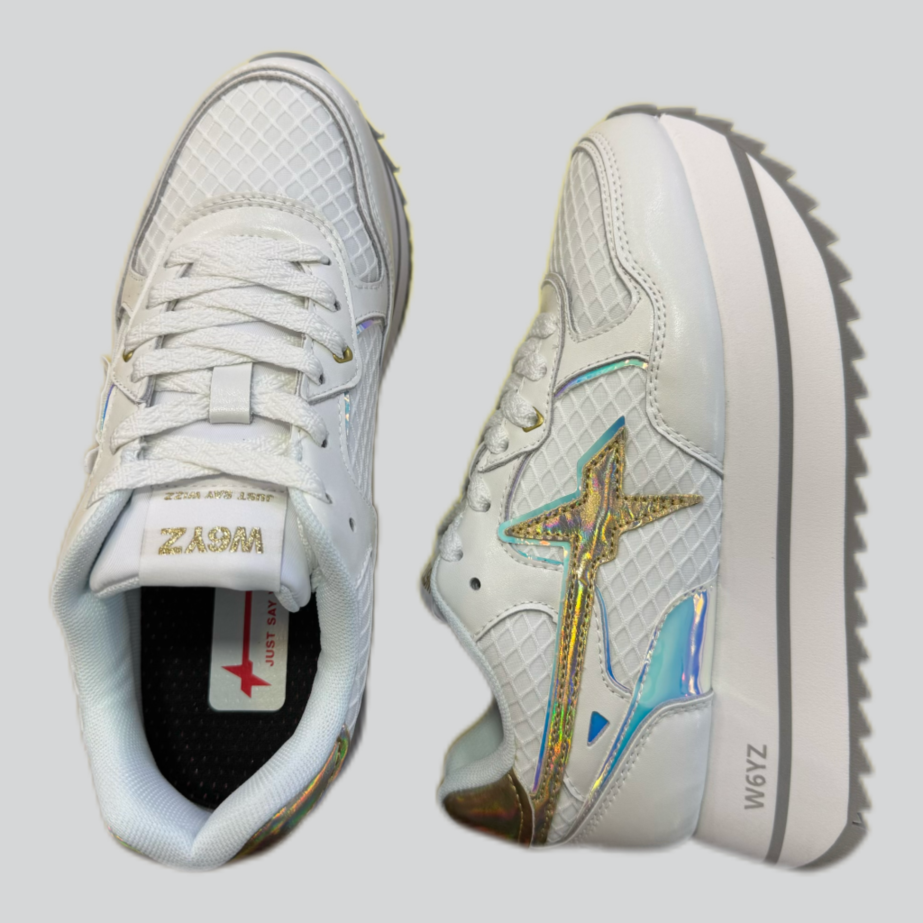 Sneaker W6YZ DEVA in pelle e tessuto tecnico Bianco-Platino