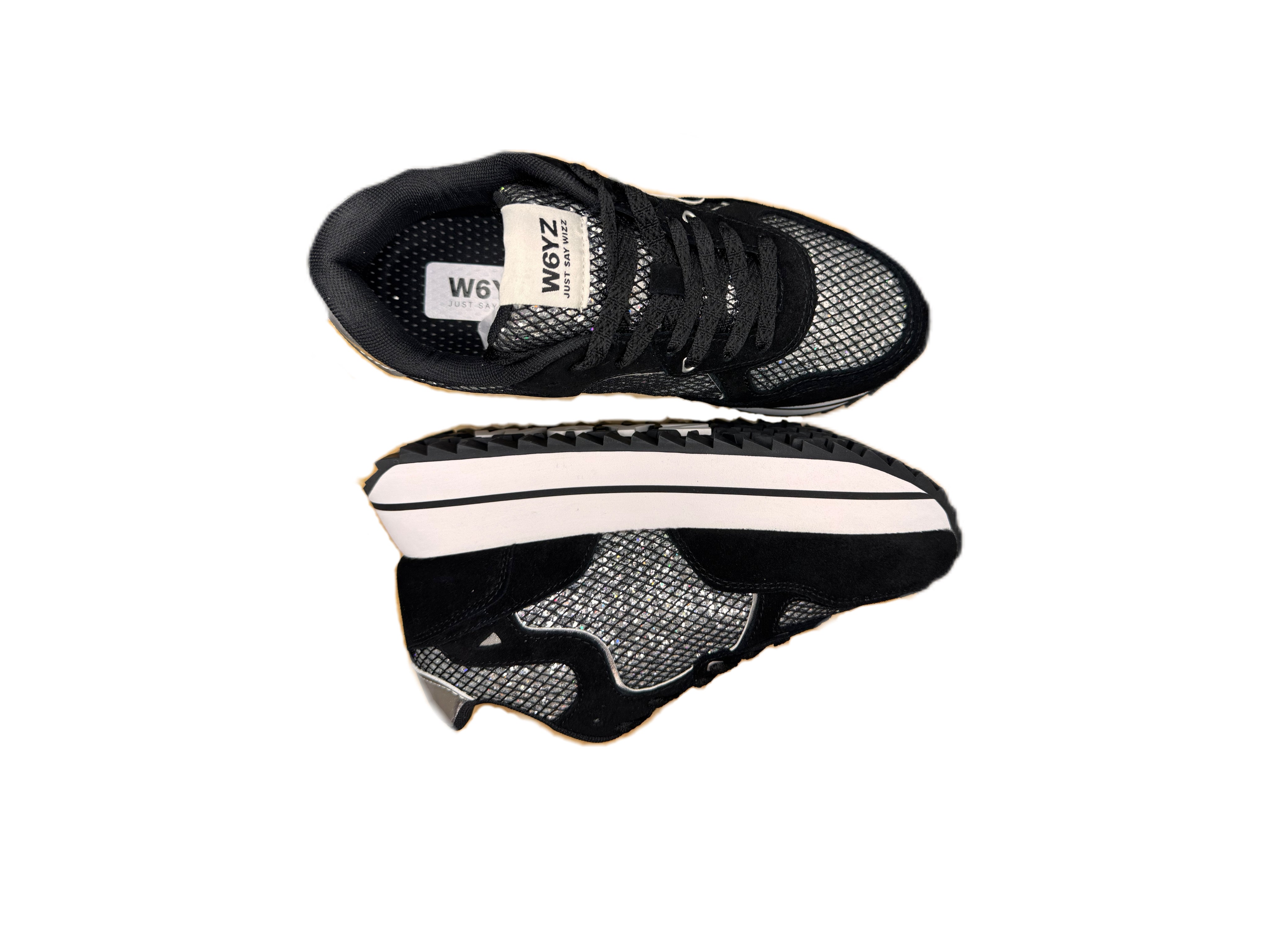 Sneaker W6YZ DEVA in tessuto tecnico e suede nero e argento