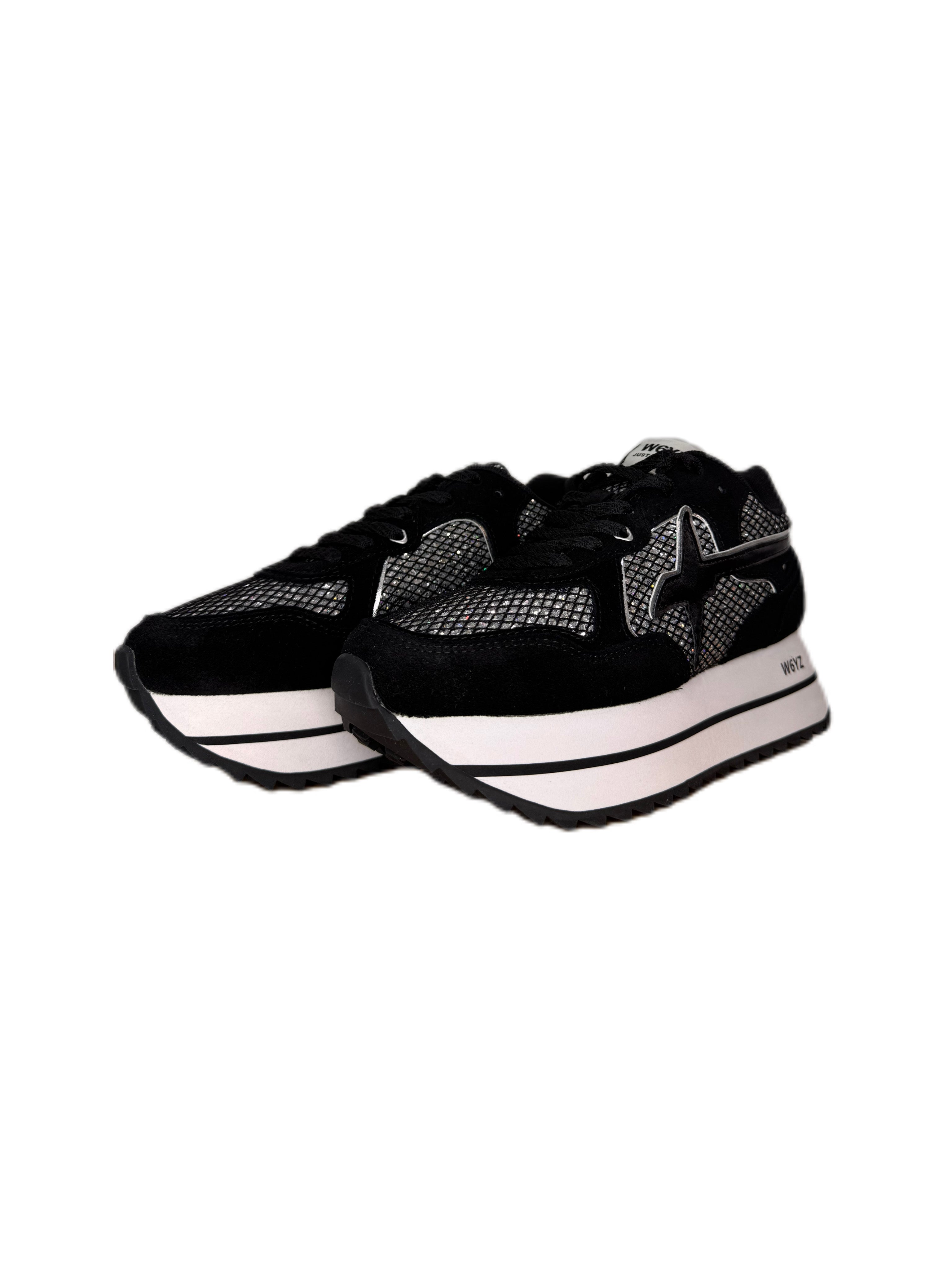 Sneaker W6YZ DEVA in tessuto tecnico e suede nero e argento