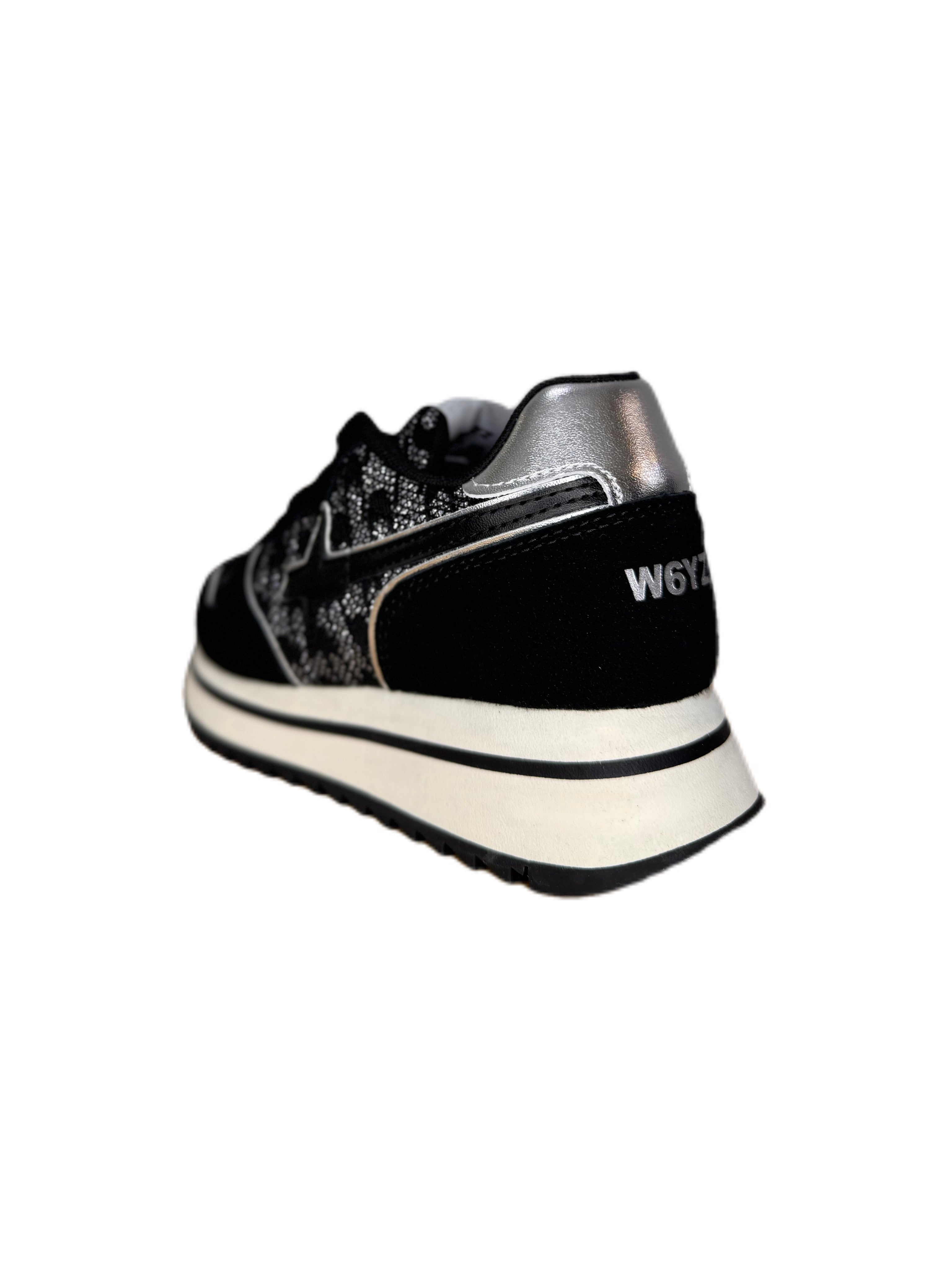Sneaker W6YZ JET in tessuto tecnico suede glitter nero e argento