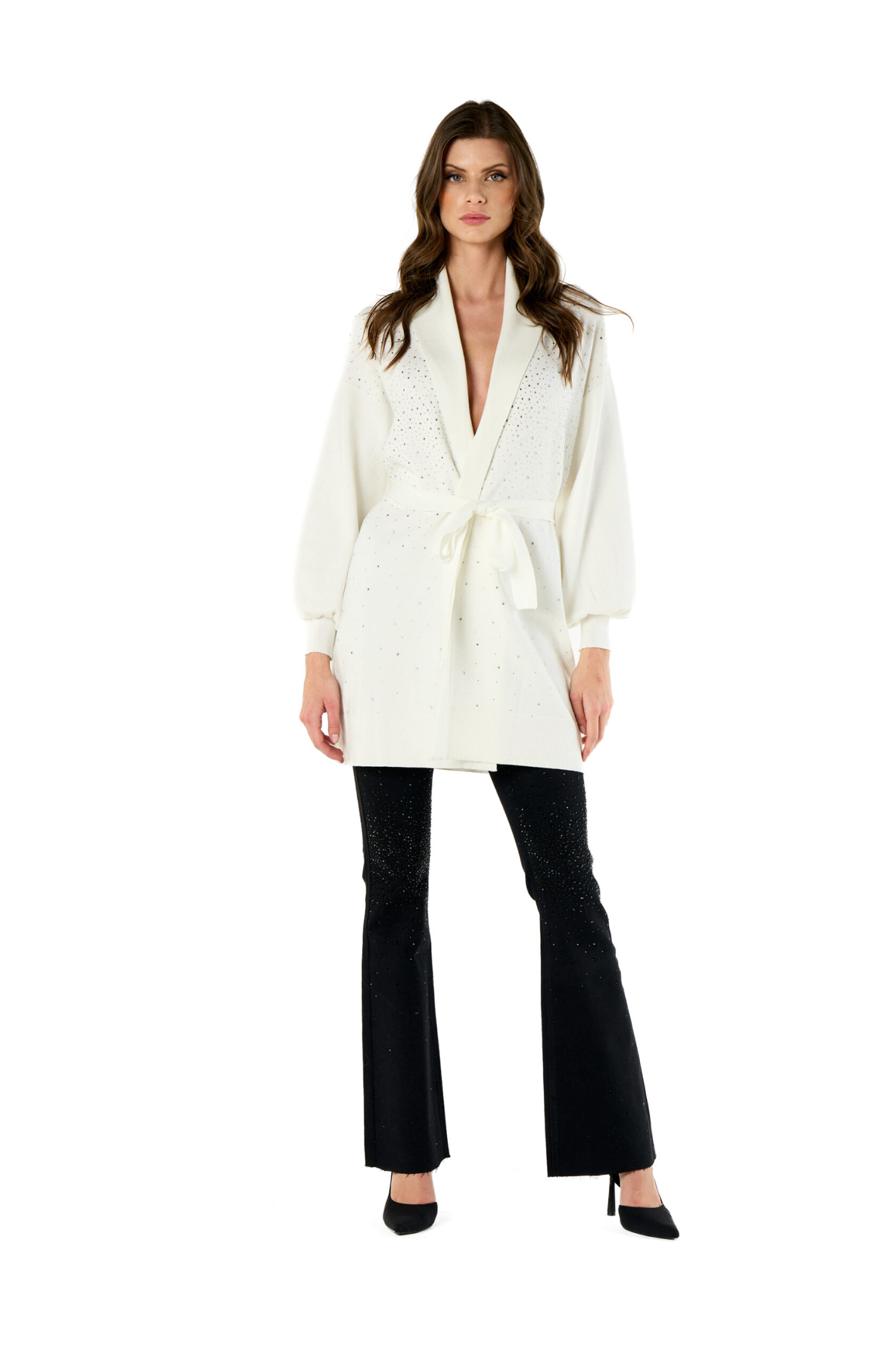 Maxi cardigan NO SECRET con cascata diamanti