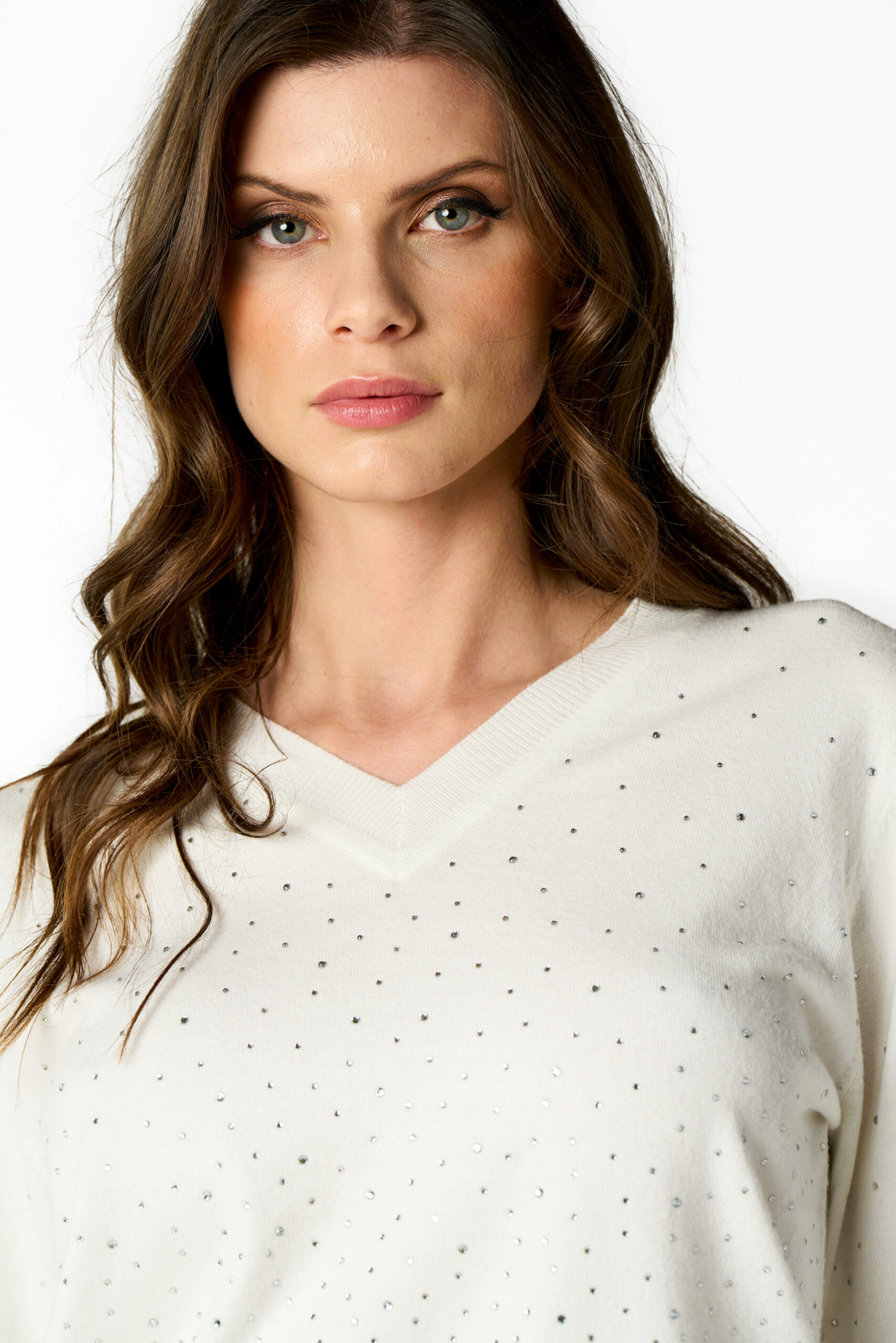 Maglia V NO SECRET con cascata diamanti