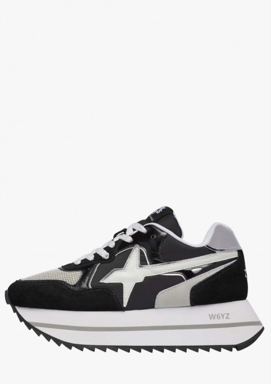 Sneaker W6YZ DEVA in pelle e tessuto tecnico Bianco-Nero