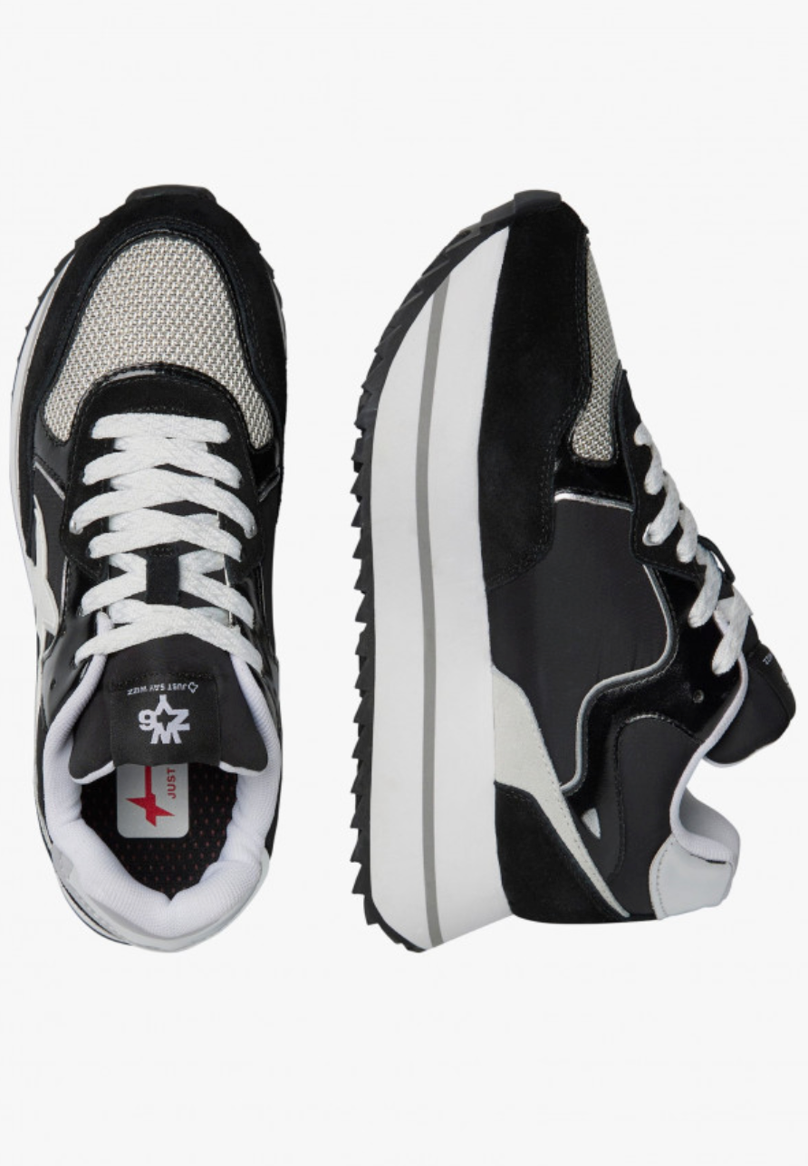 Sneaker W6YZ DEVA in pelle e tessuto tecnico Bianco-Nero