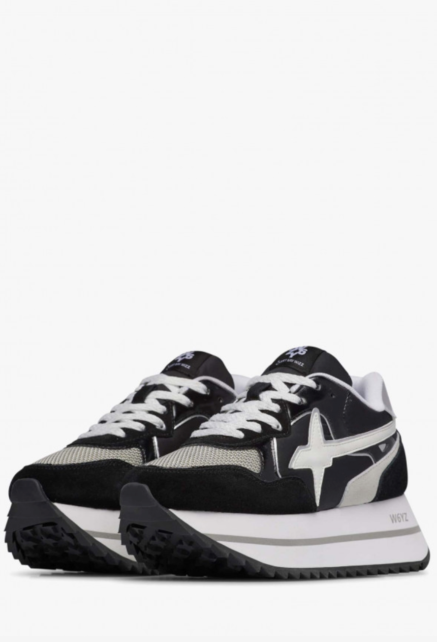 Sneaker W6YZ DEVA in pelle e tessuto tecnico Bianco-Nero