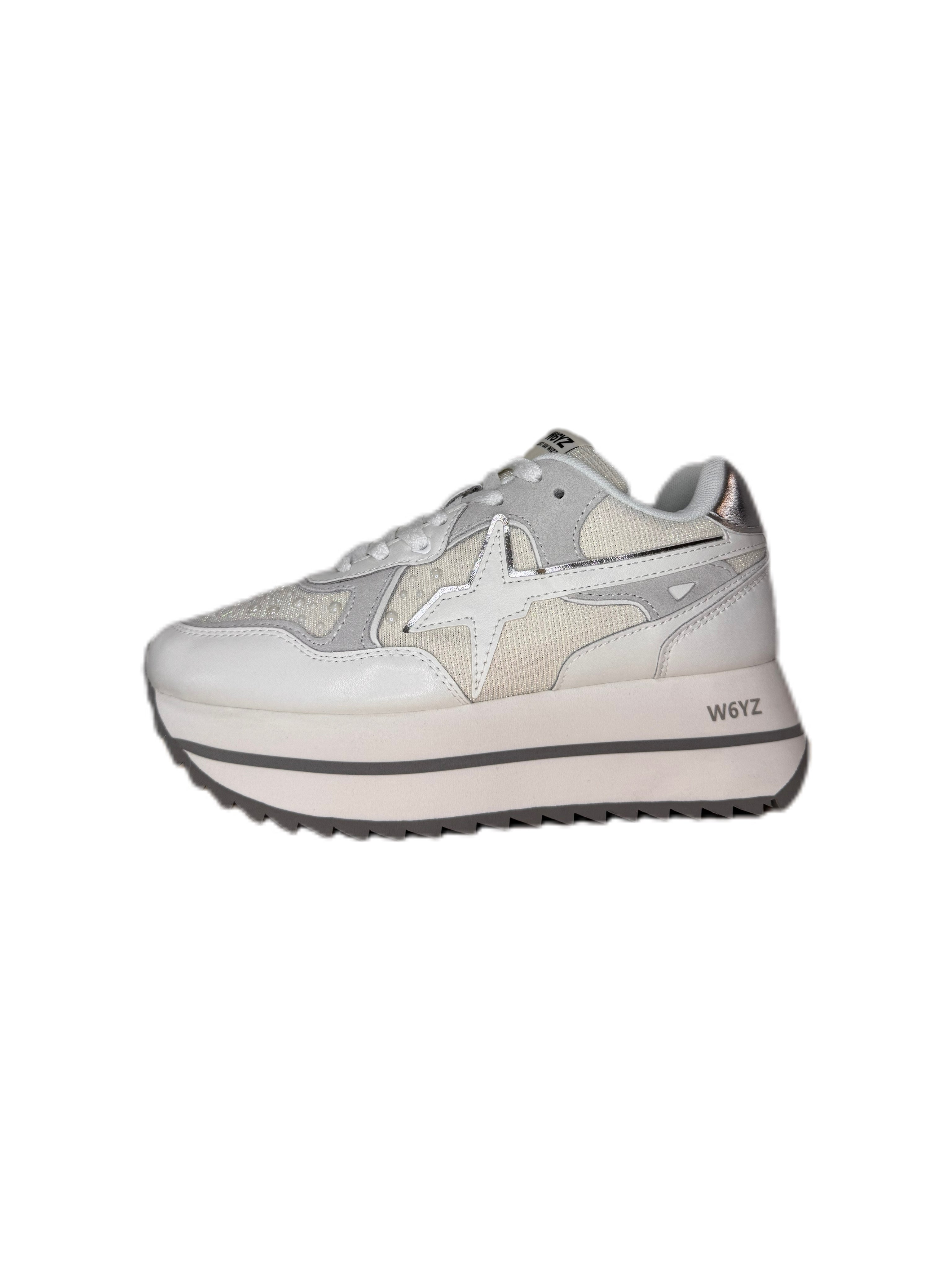 Sneaker W6YZ DEVA in tessuto tecnico e suede - bianco con perle