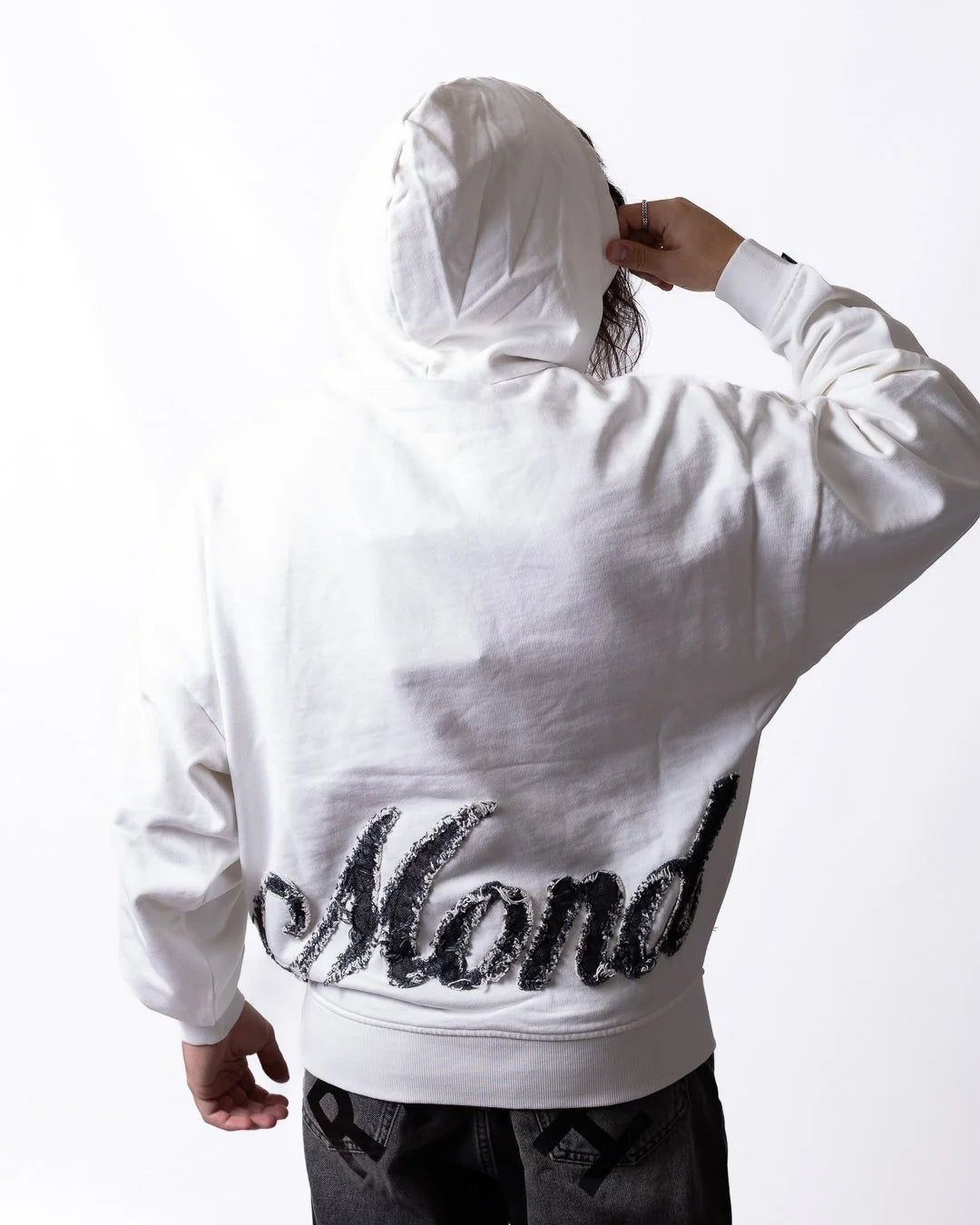 Felpa RICHMOND con cappuccio e logo "Richmond" in denim effetto taglio vivo