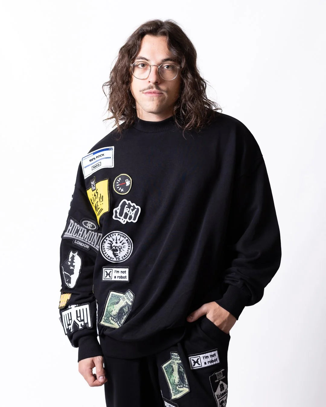 Felpa RICHMOND girocollo con multi-patch
