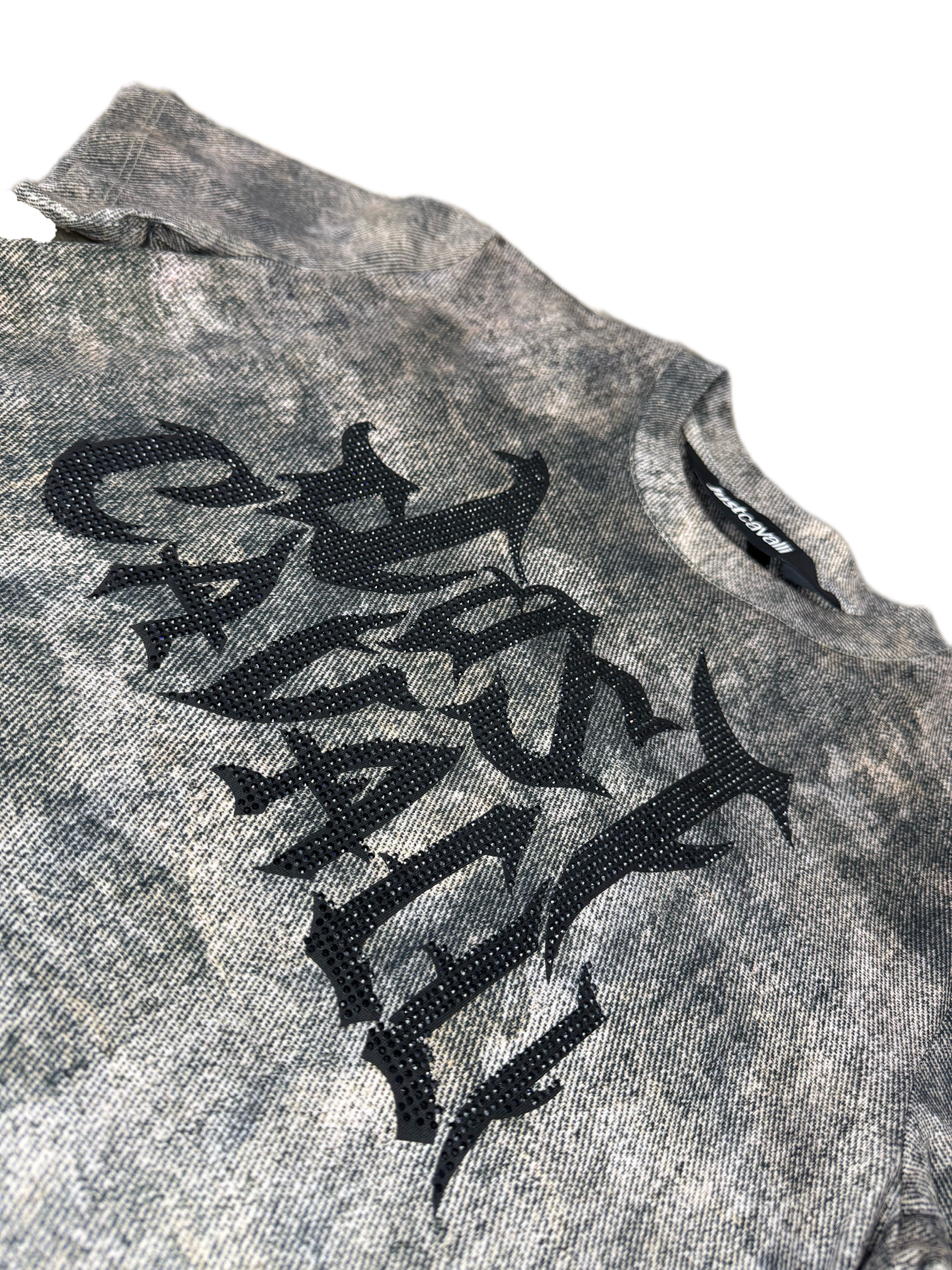 T-shirt JUST CAVALLI texture allover e logo brillantini