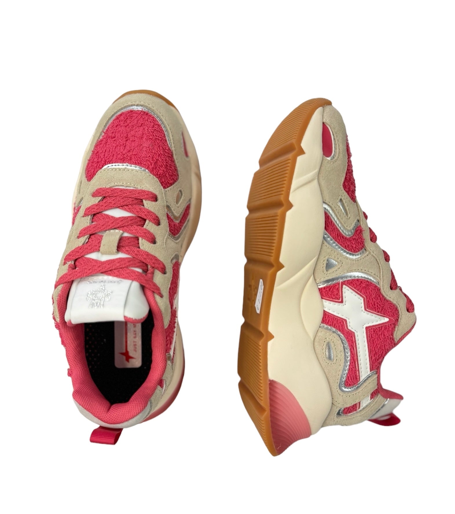 Sneaker W6YZ in tessuto tecnico suede e spugna beige fucsia