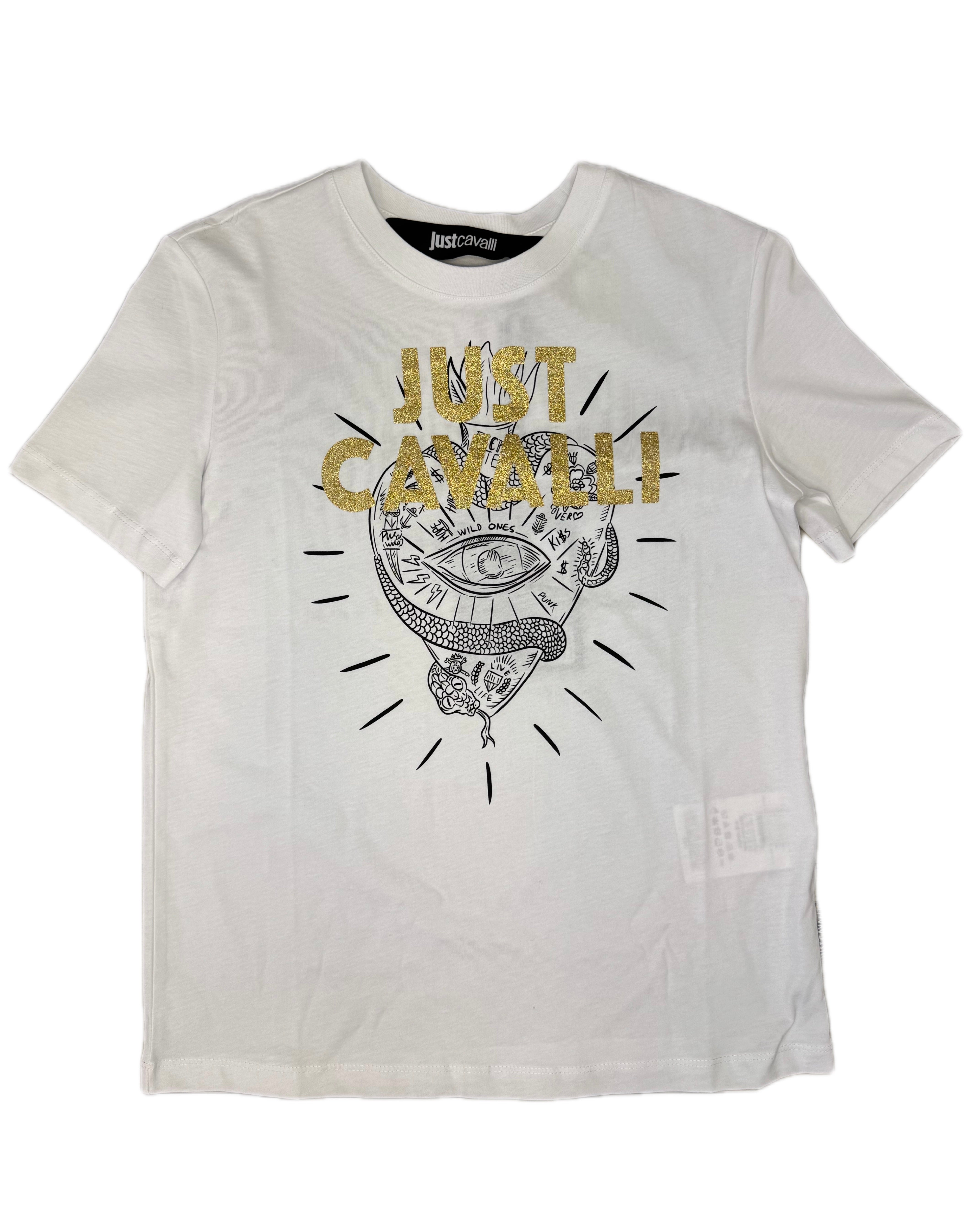 T-shirt JUST CAVALLI stampa e logo glitter