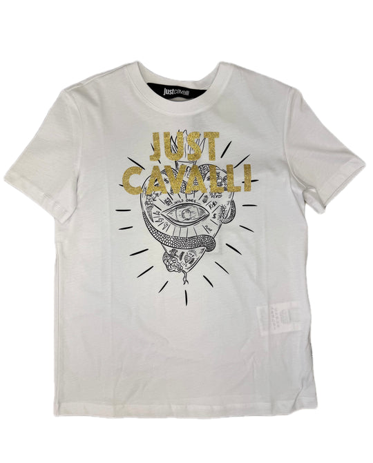 T-shirt JUST CAVALLI stampa e logo glitter