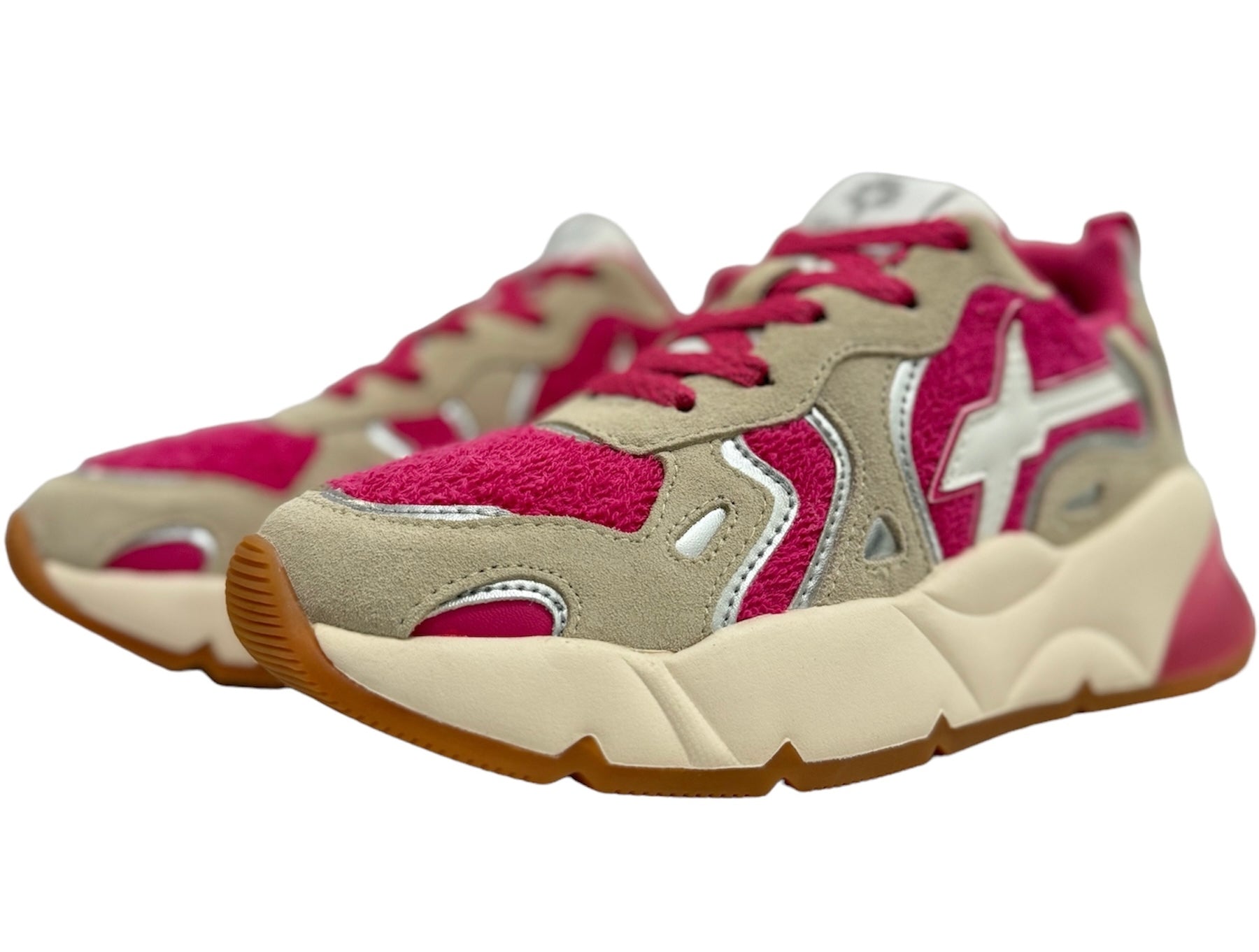 Sneaker W6YZ in tessuto tecnico suede e spugna beige fucsia