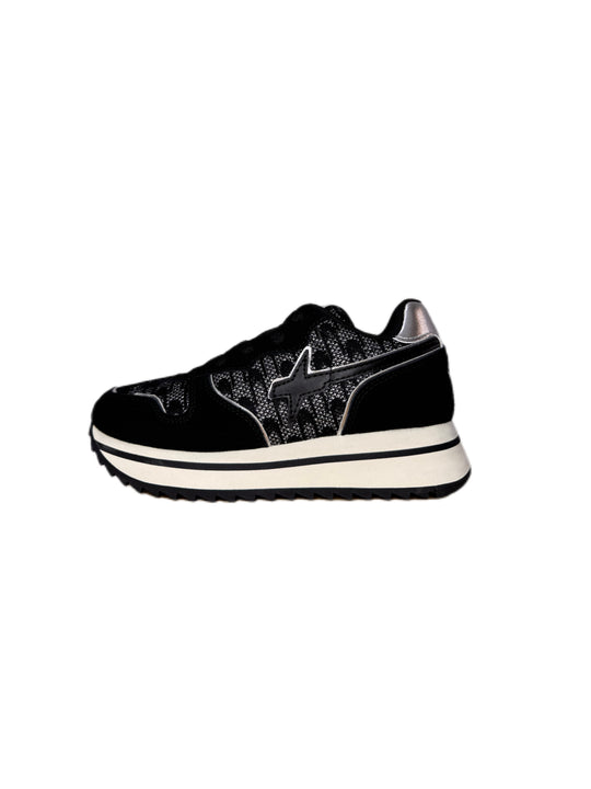 Sneaker W6YZ JET  in tessuto tecnico suede glitter  nero e argento