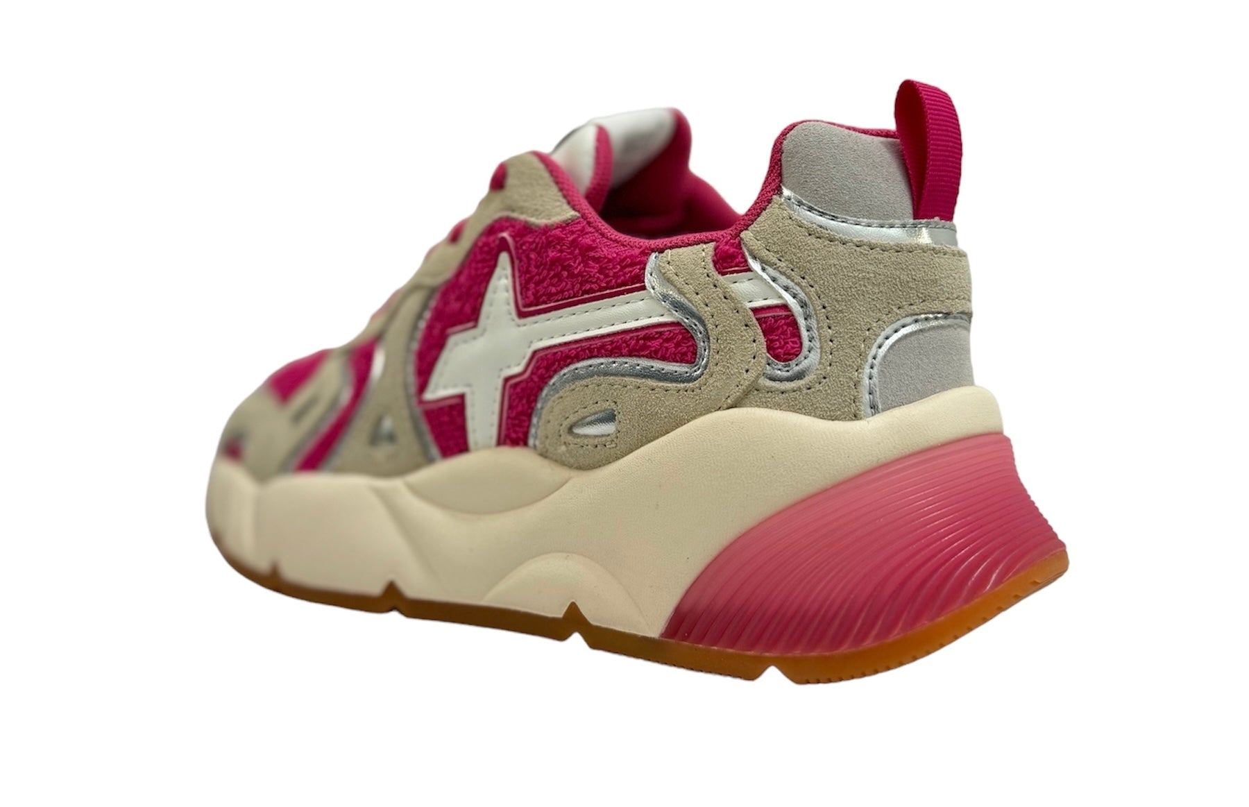 Sneaker W6YZ in tessuto tecnico suede e spugna beige fucsia