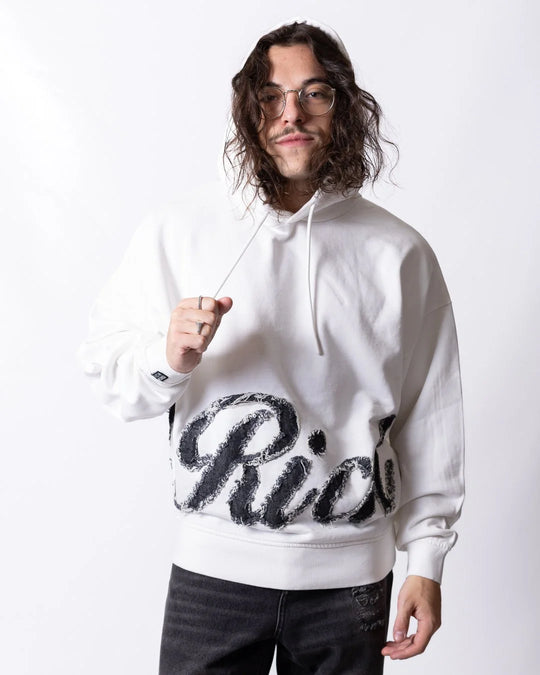 Felpa RICHMOND con cappuccio e logo "Richmond" in denim effetto taglio vivo