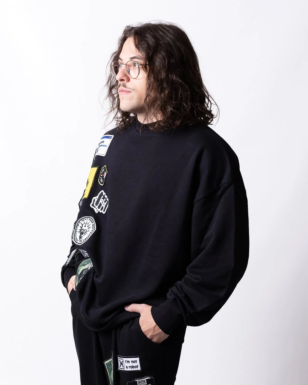 Felpa RICHMOND girocollo con multi-patch