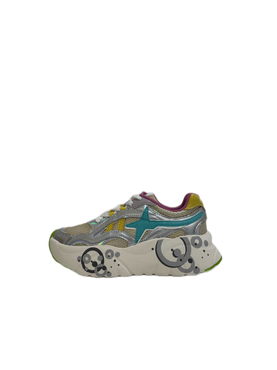 Sneaker W6YZ IDA-W. - Sneakers in suede e tessuto tecnico - Argento - Bianco - Verde