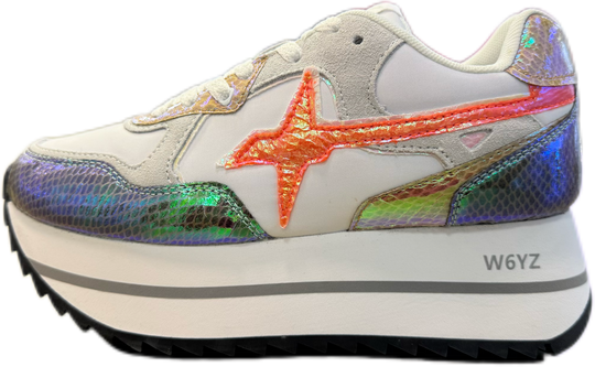Sneaker W6YZ DEVA in pelle e tessuto tecnico iridescent pink-white-orange