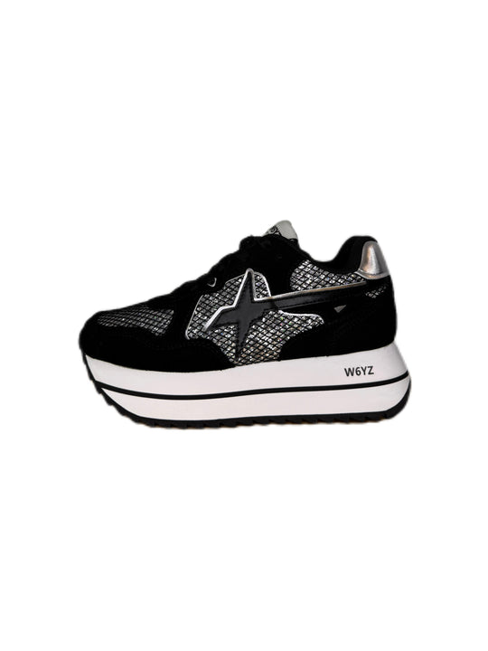Sneaker W6YZ DEVA in tessuto tecnico e suede nero e argento