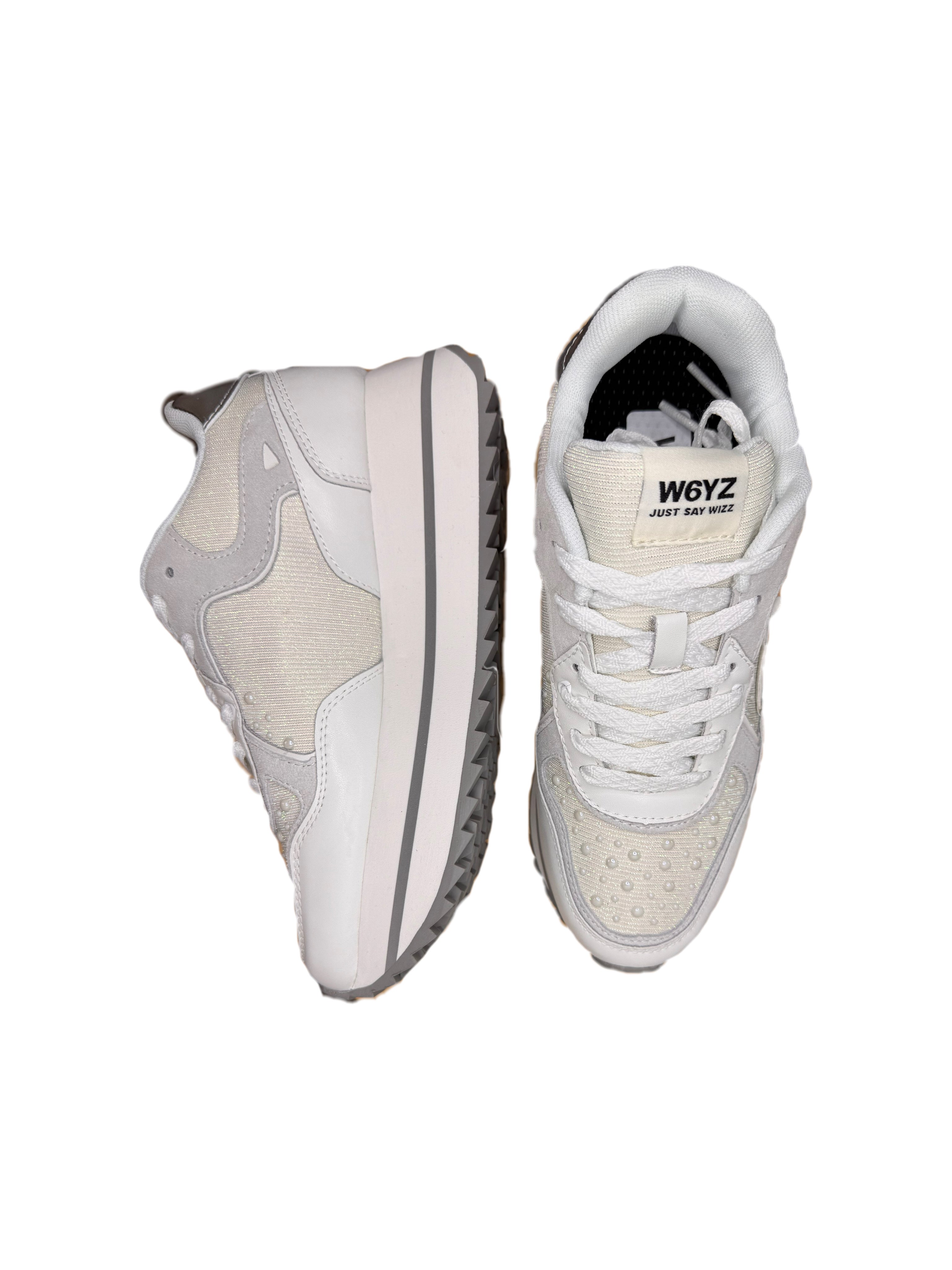 Sneaker W6YZ DEVA in tessuto tecnico e suede - bianco con perle