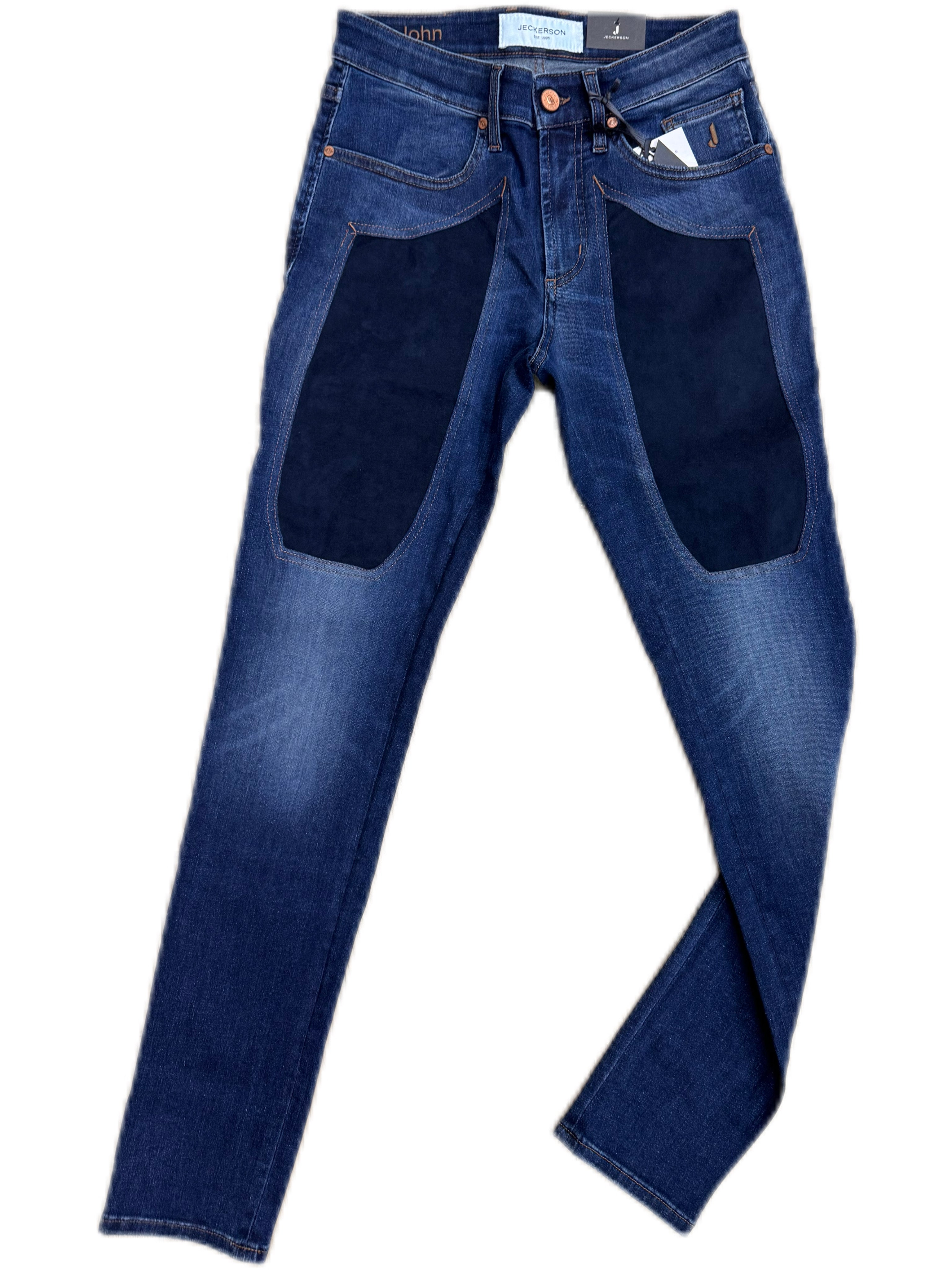 Jeans JECKERSON lavaggio scuro triblend con toppa alcantara blu