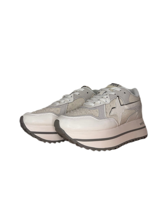 Sneaker W6YZ DEVA in tessuto tecnico e suede - bianco con perle