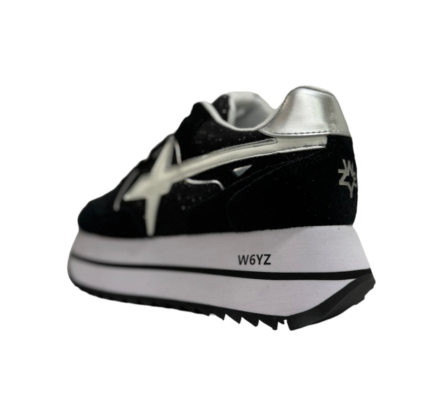 Sneaker W6YZ in tessuto tecnico e suede nero bianco silver e glitter