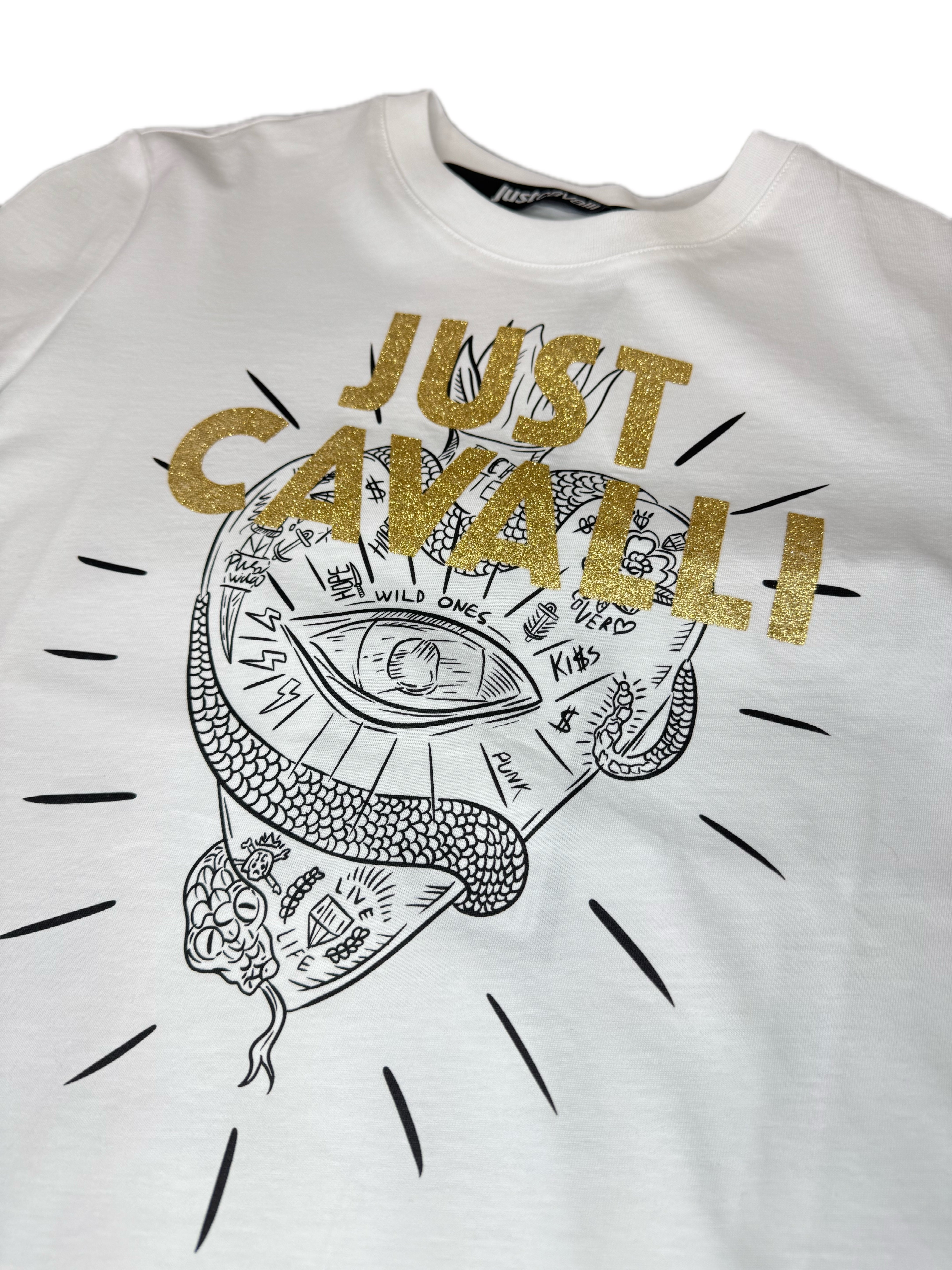 T-shirt JUST CAVALLI stampa e logo glitter
