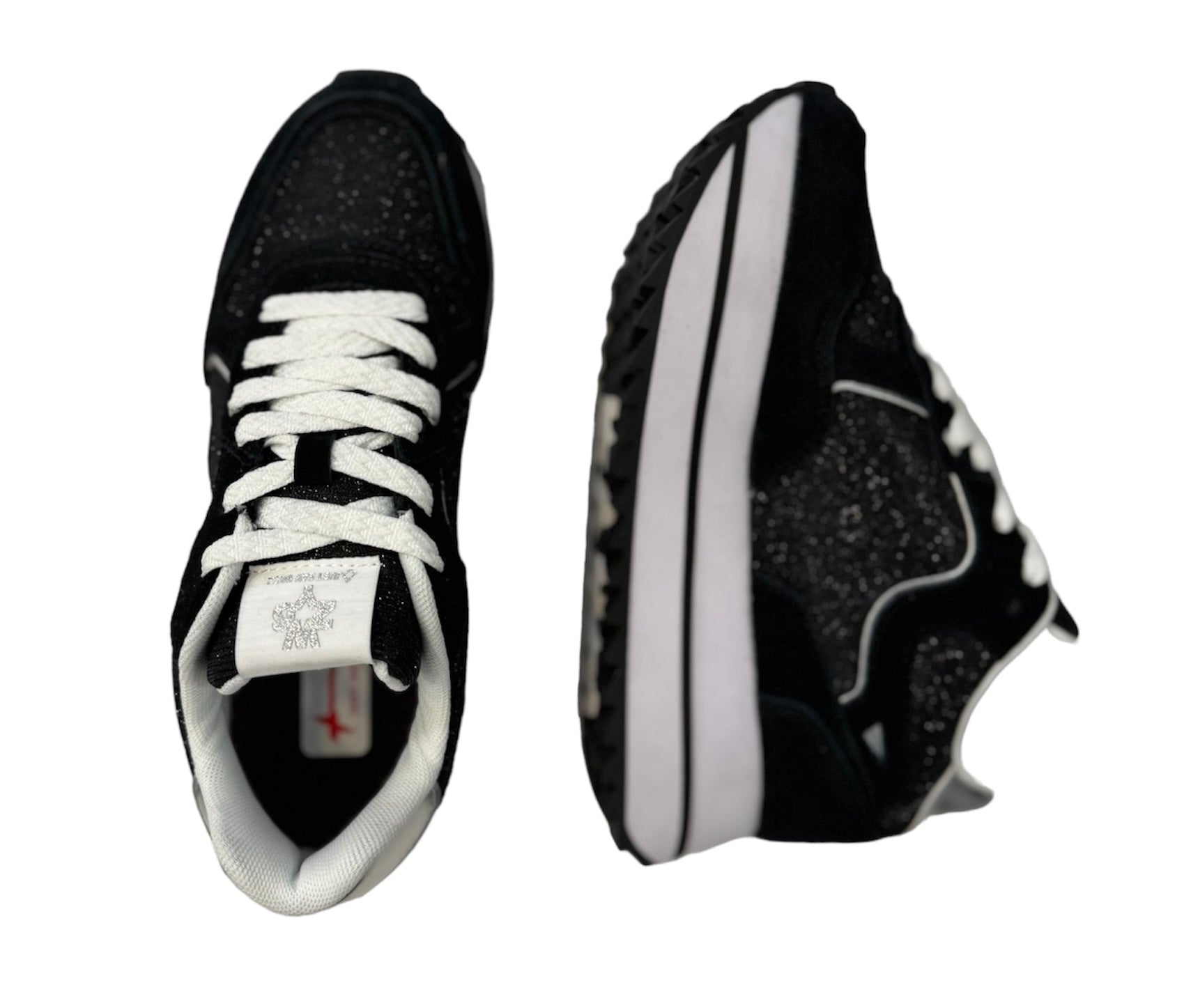 Sneaker W6YZ in tessuto tecnico e suede nero bianco silver e glitter