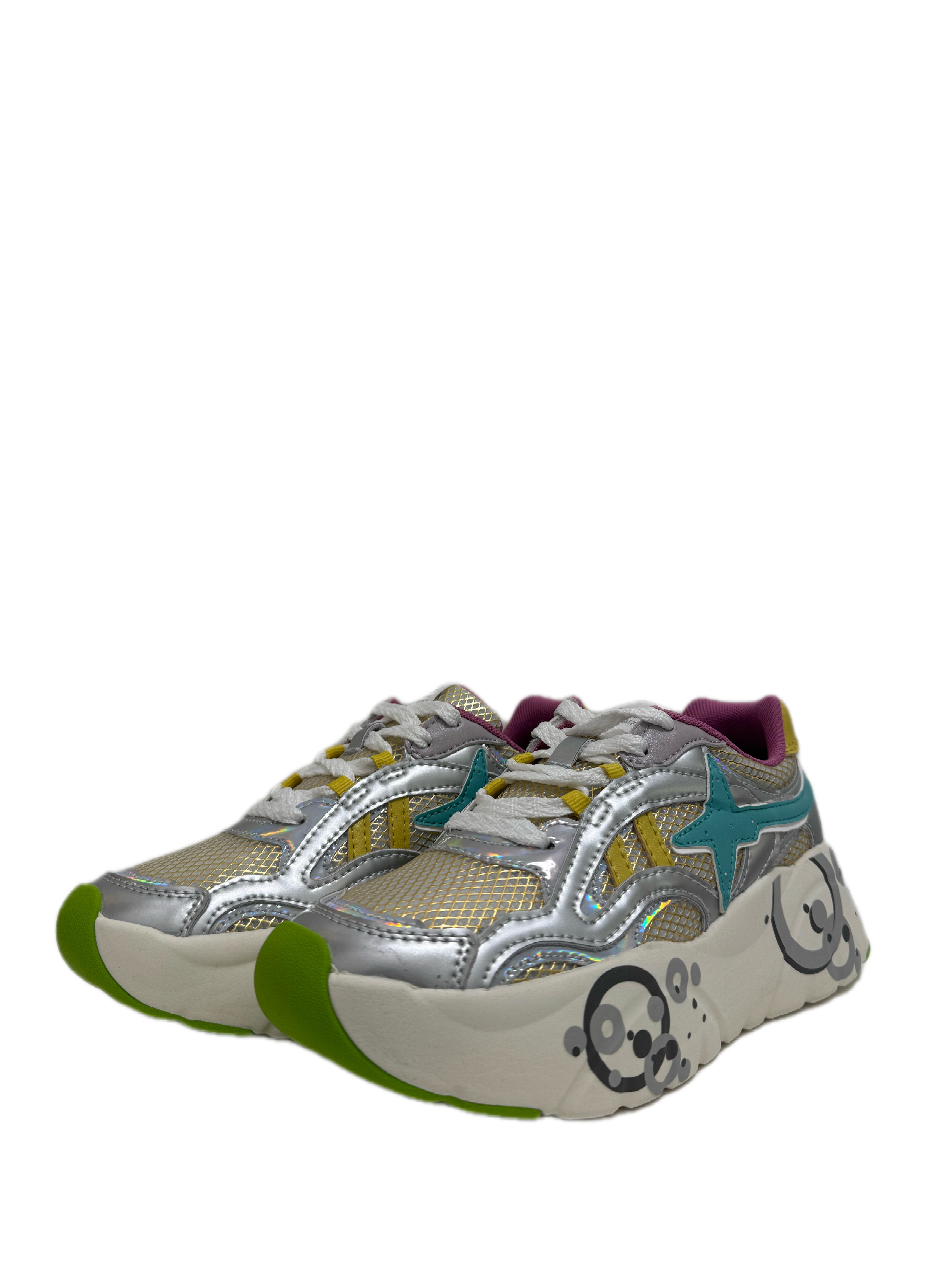 Sneaker W6YZ IDA-W. - Sneakers in suede e tessuto tecnico - Argento - Bianco - Verde