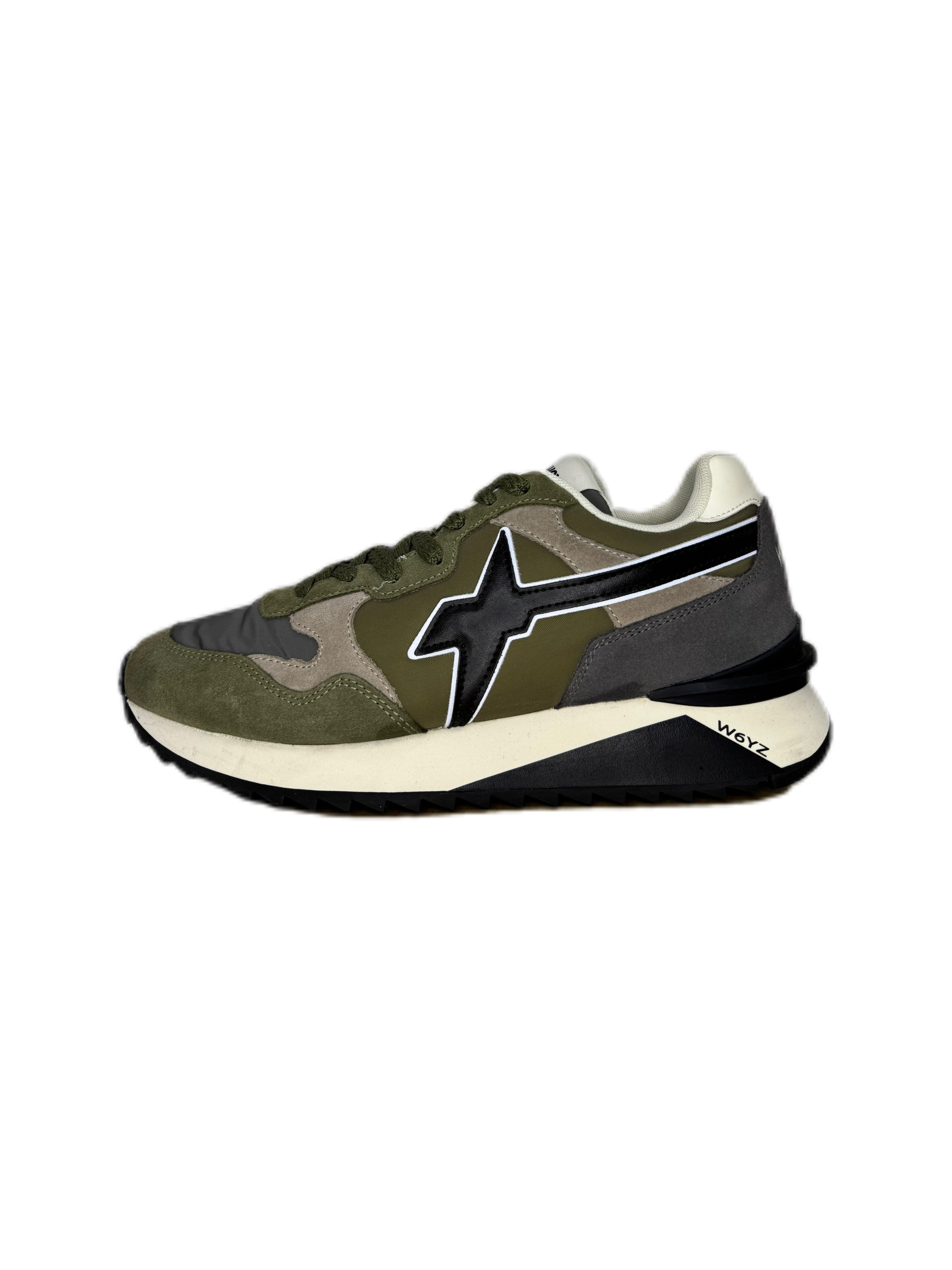 Sneaker W6YZ YAK in suede e tessuto tecnico militare antracite taupe