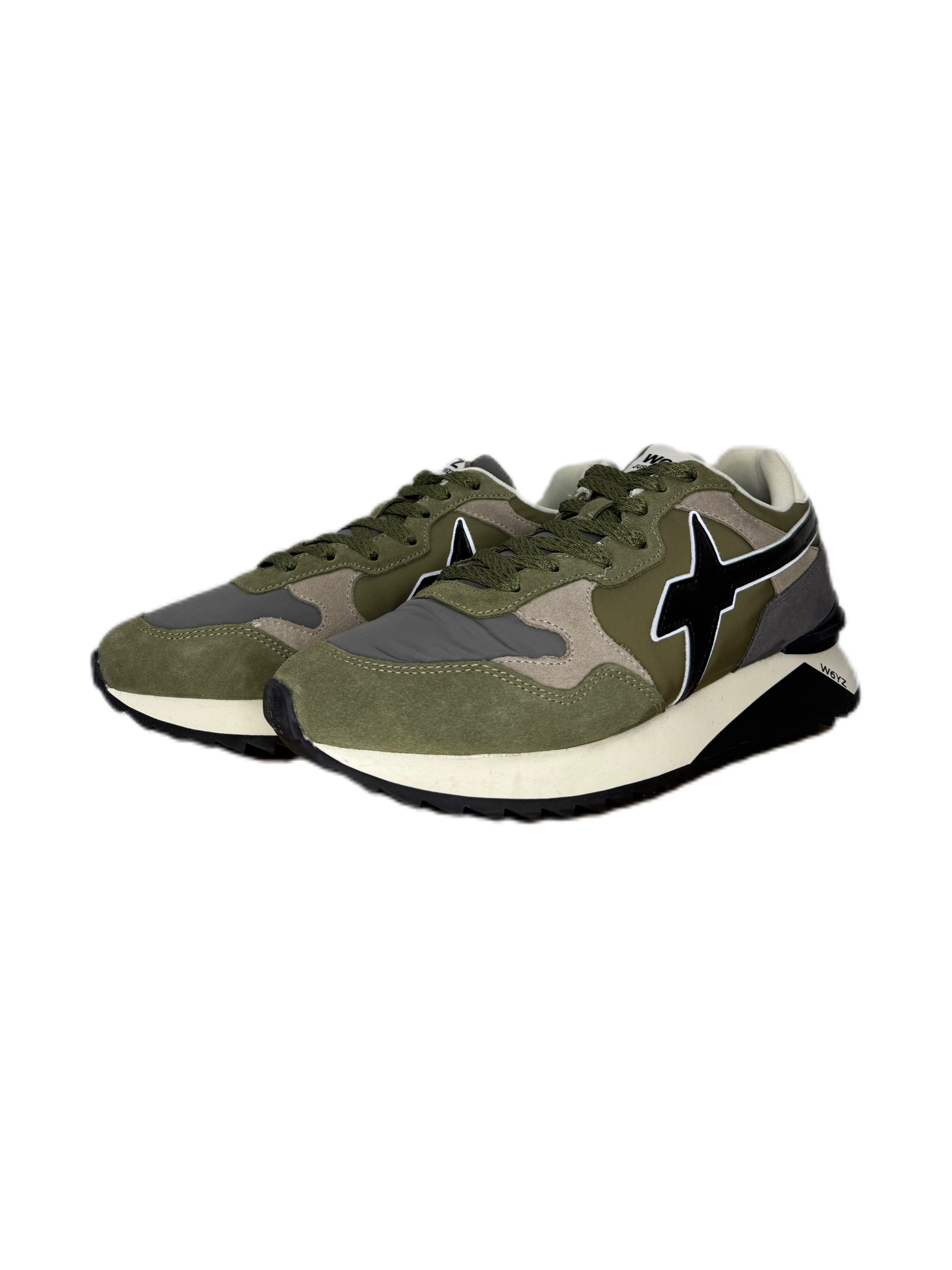 Sneaker W6YZ YAK in suede e tessuto tecnico militare antracite taupe