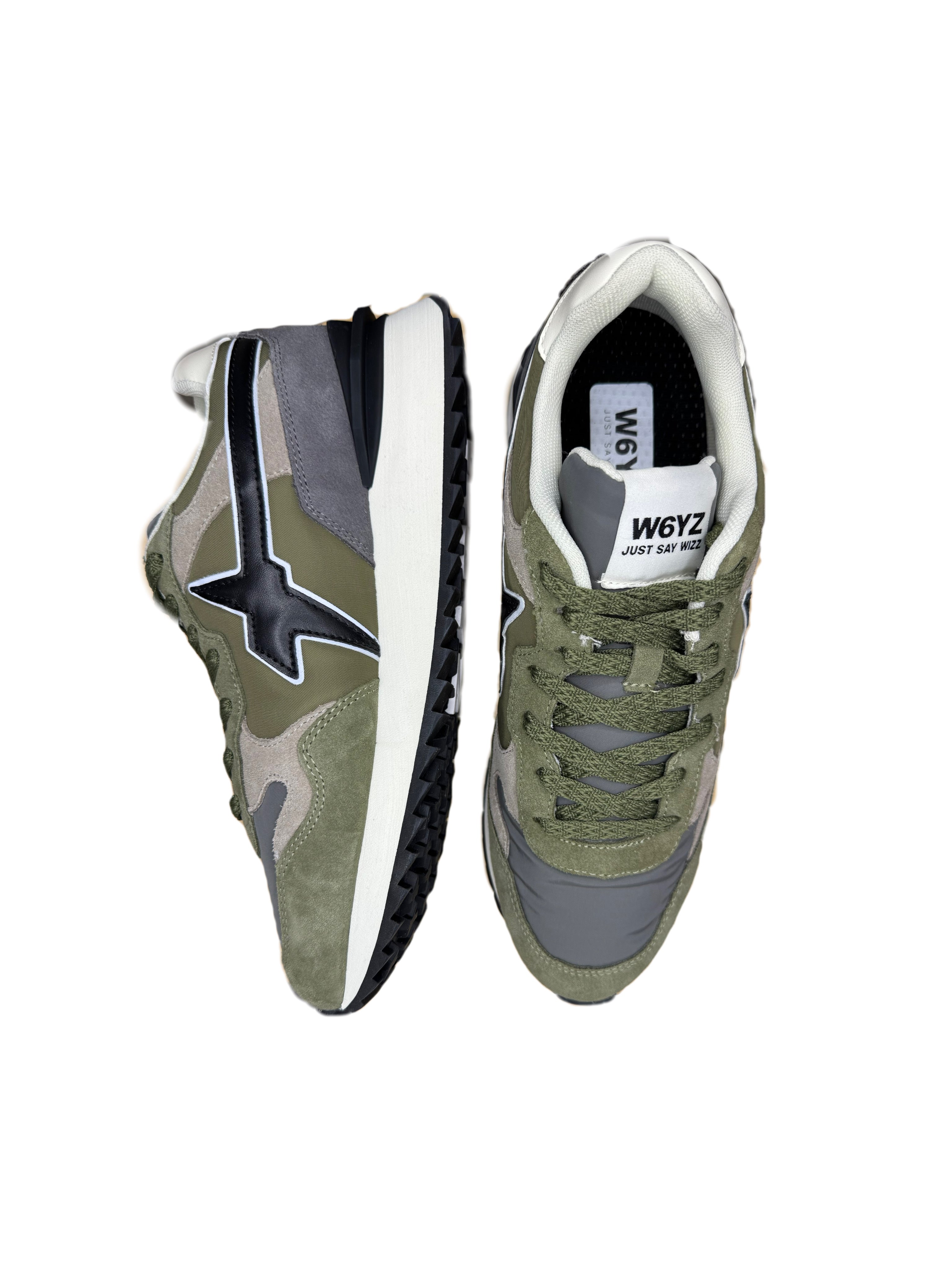 Sneaker W6YZ YAK in suede e tessuto tecnico militare antracite taupe