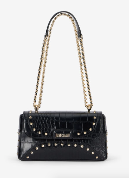 Borsa JUST CAVALLI a Spalla Nera Borchiata Effetto Cocco