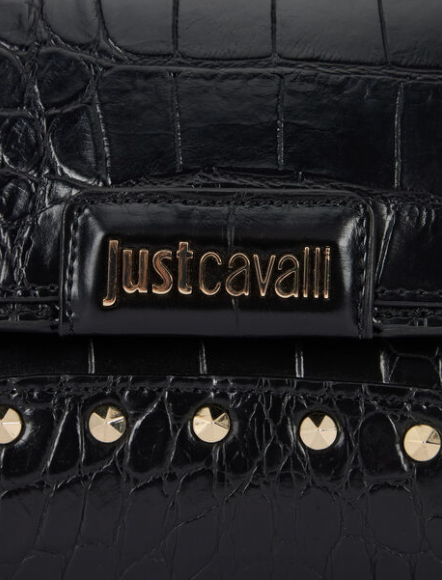 Borsa JUST CAVALLI a Spalla Nera Borchiata Effetto Cocco