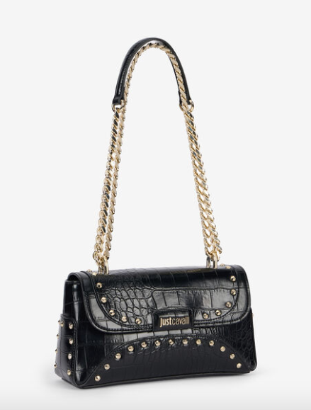 Borsa JUST CAVALLI a Spalla Nera Borchiata Effetto Cocco
