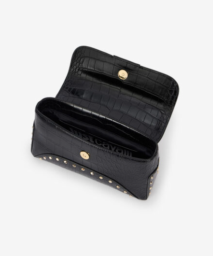 Borsa JUST CAVALLI a Spalla Nera Borchiata Effetto Cocco