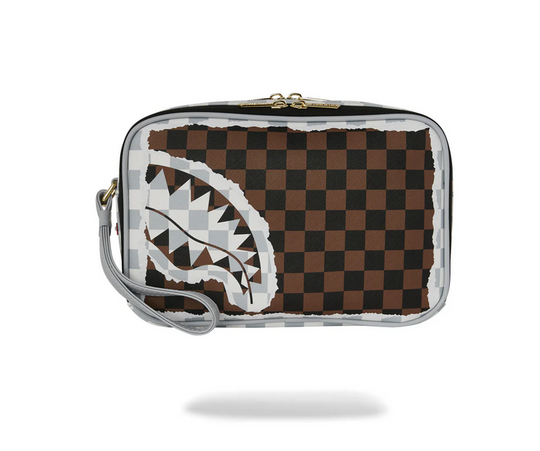 POCHETTE SPRAYGROUND CREAM AND BROWN TEAR CHECK TOILETRY BAG
