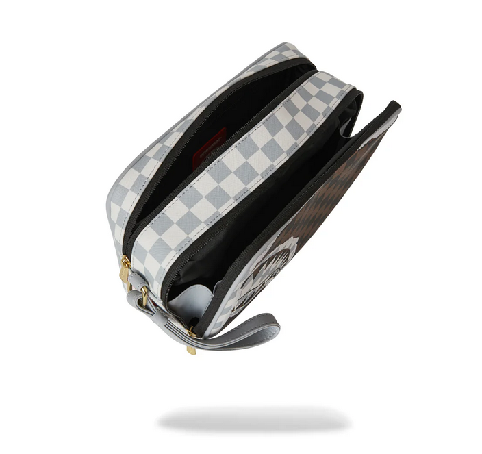 POCHETTE SPRAYGROUND CREAM AND BROWN TEAR CHECK TOILETRY BAG