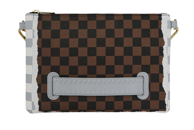 POCHETTE SPRAYGROUND CREAM AND BROWN TEAR CHECK CROSSOVER CLUTCH
