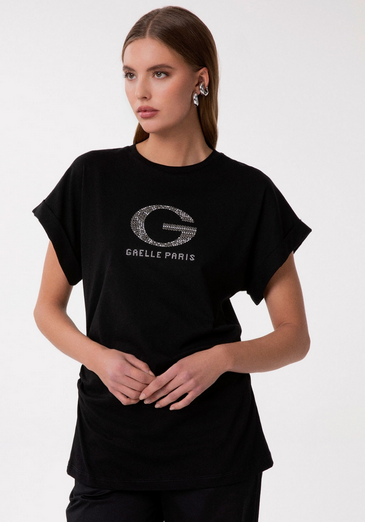 T-Shirt GAELLE PARIS Paricollo Mezza Manica Con Risvolto E Logo Strass