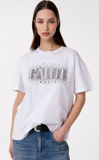 T-Shirt GAELLE PARIS Paricollo Mezza Manica Con Ricamo E Appl. Strass