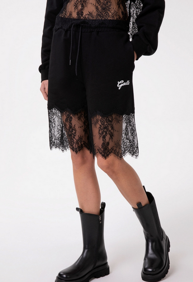 Bermuda GAELLE PARIS In Felpa Con Inserti In Pizzo Nero